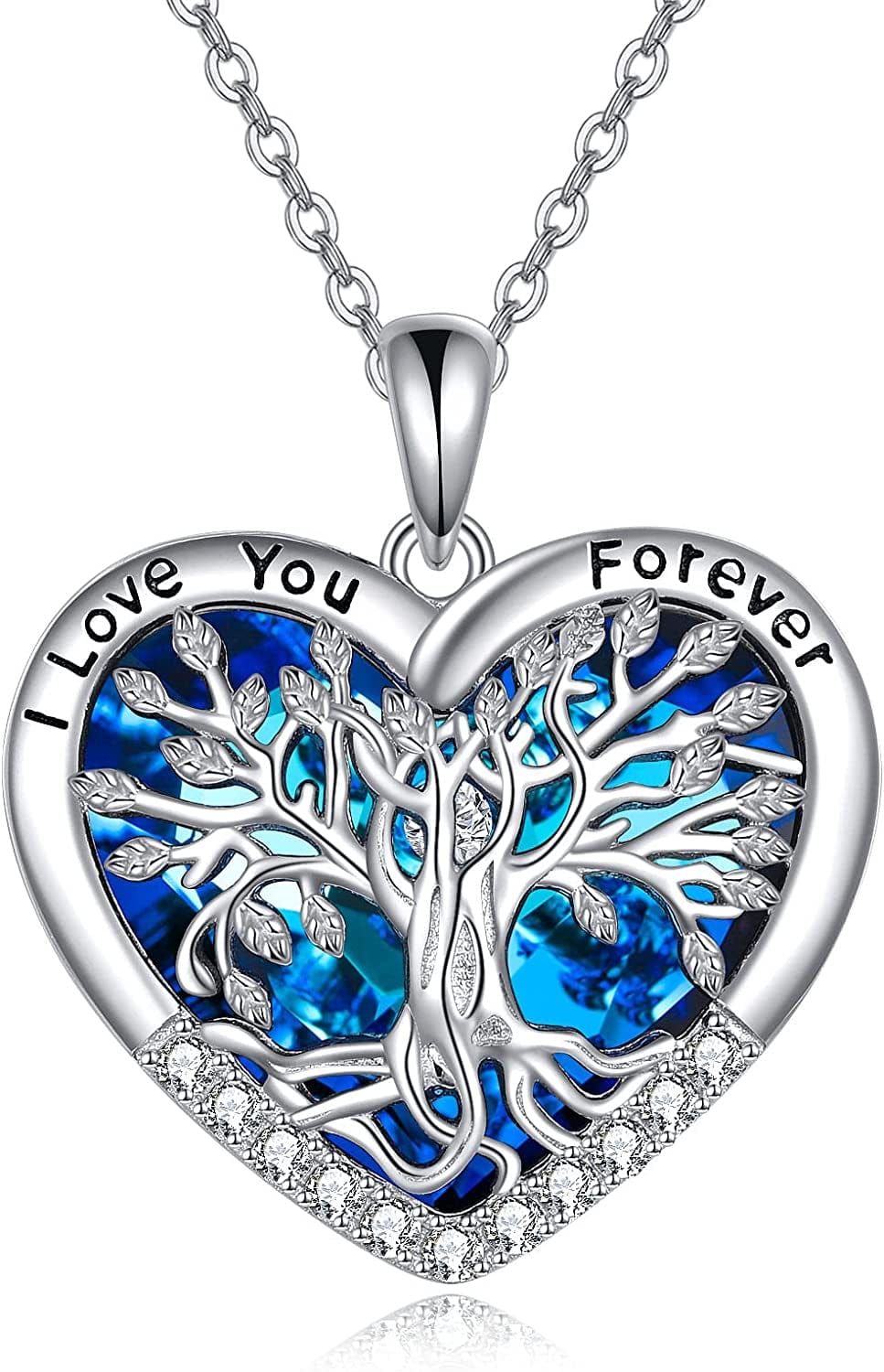 Tree of Life Necklace Jewelry for Women Sterling Silver Celtic Knot Infinity Family Tree Pendant with Blue Circle Crystal Infinity Jewelry Gifts for Mom Daughter Birthday Christmas Gifts Blue