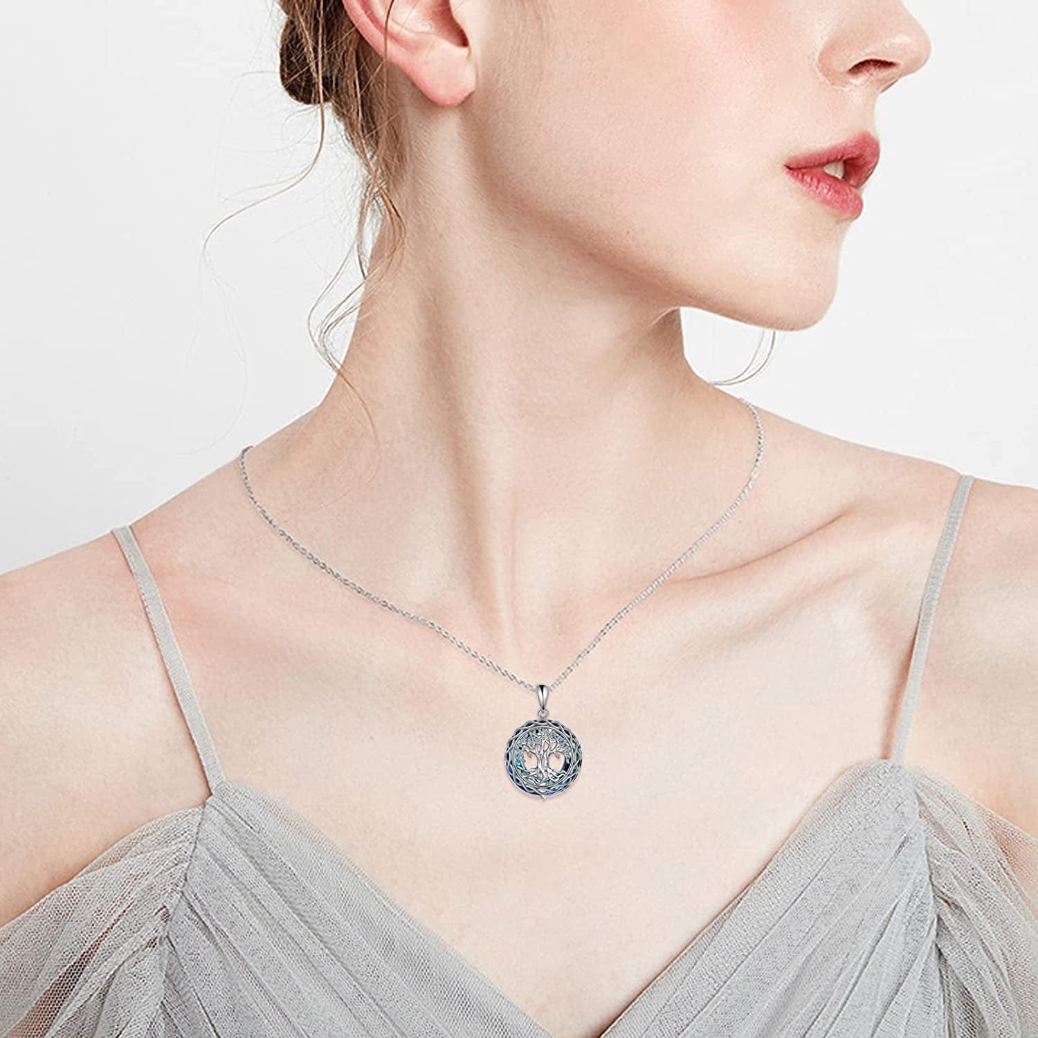 Tree of Life Necklace Jewelry for Women Sterling Silver Celtic Knot Infinity Family Tree Pendant with Blue Circle Crystal Infinity Jewelry Gifts for Mom Daughter Birthday Christmas Gifts