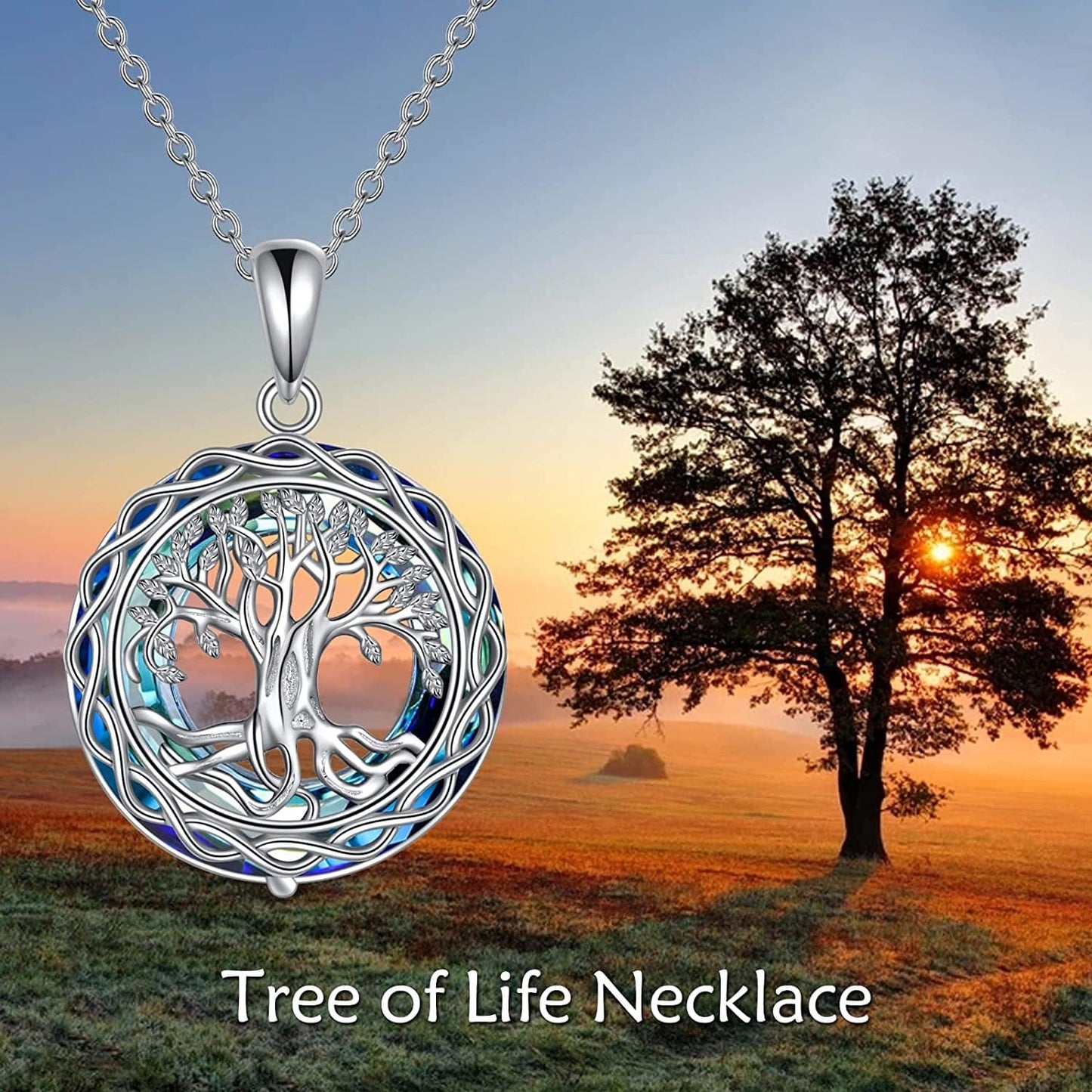 Tree of Life Necklace Jewelry for Women Sterling Silver Celtic Knot Infinity Family Tree Pendant with Blue Circle Crystal Infinity Jewelry Gifts for Mom Daughter Birthday Christmas Gifts