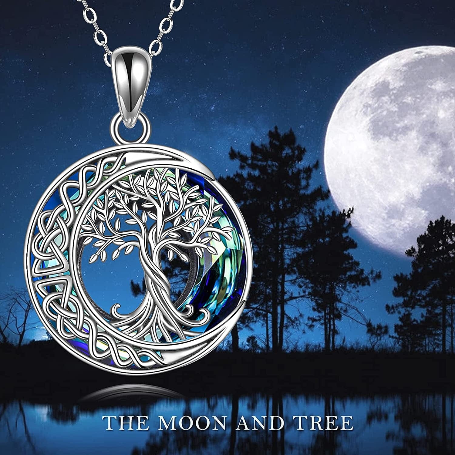 Tree of Life Necklaces S925 Sterling Silver Crystal Tree of Life Pendant Necklace Celtic Knot Moon Tree of Life Jewelry for Women Gifts