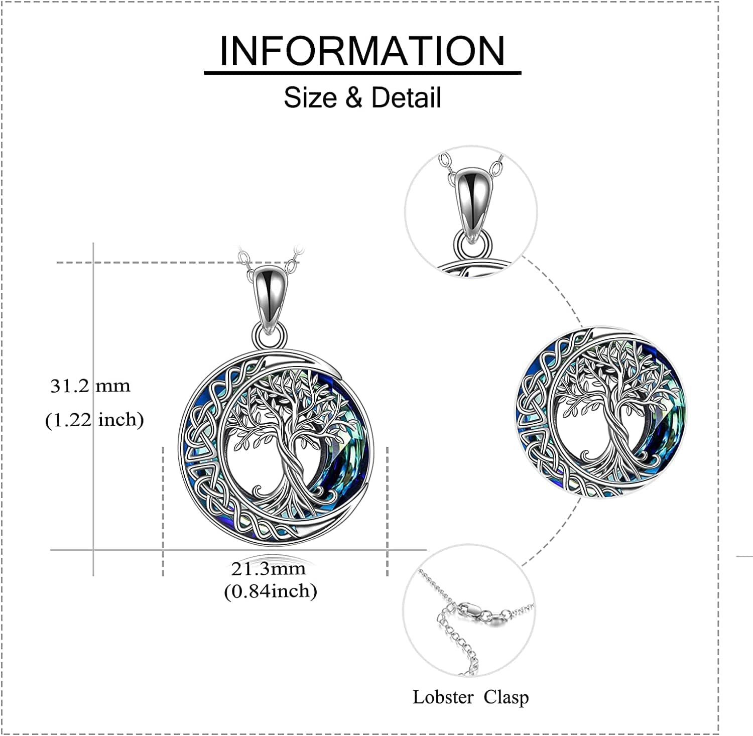 Tree of Life Necklaces S925 Sterling Silver Crystal Tree of Life Pendant Necklace Celtic Knot Moon Tree of Life Jewelry for Women Gifts