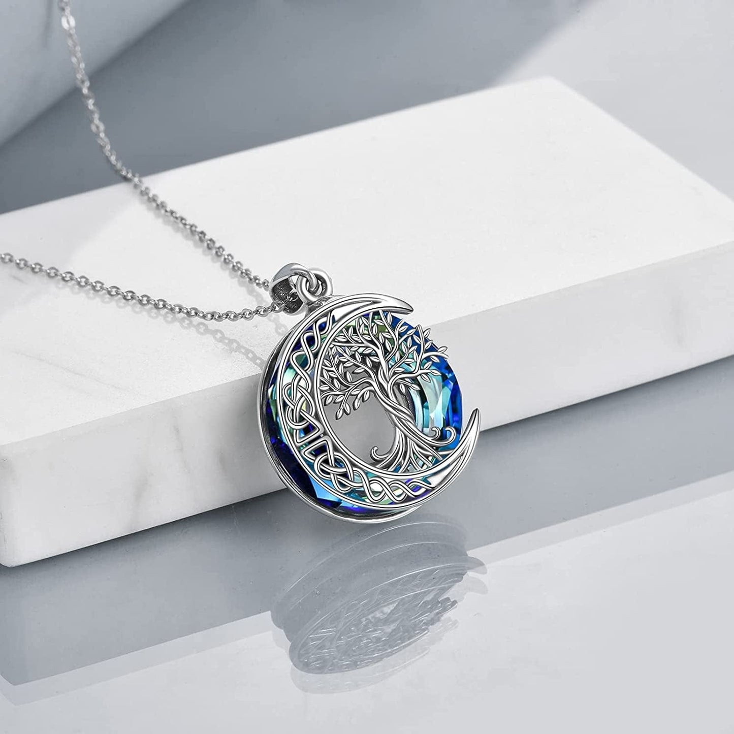 Tree of Life Necklaces S925 Sterling Silver Crystal Tree of Life Pendant Necklace Celtic Knot Moon Tree of Life Jewelry for Women Gifts