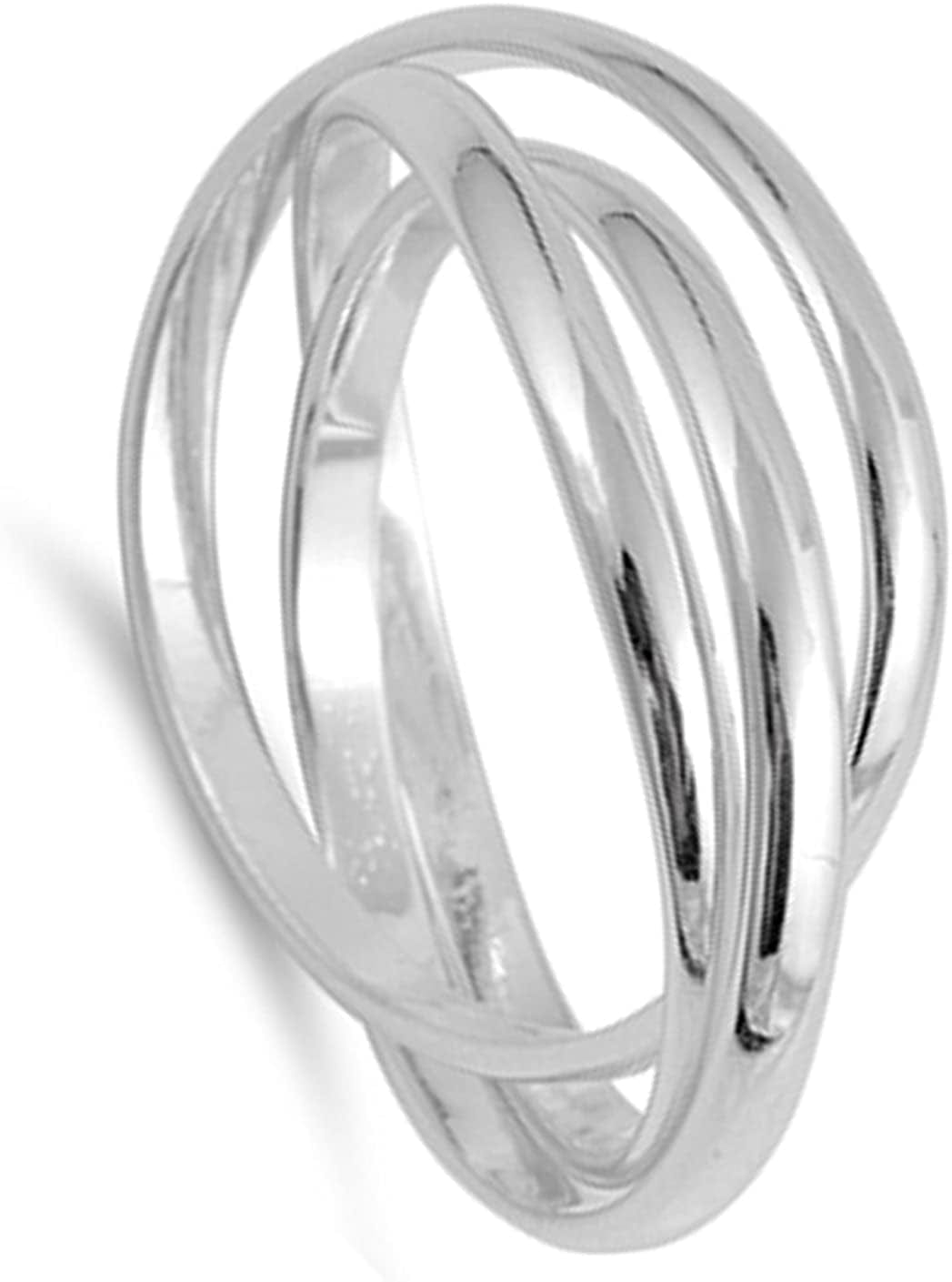 Triple Interlocked Rolling Stacking Ring Sterling Silver Wedding Band Sizes 4-13