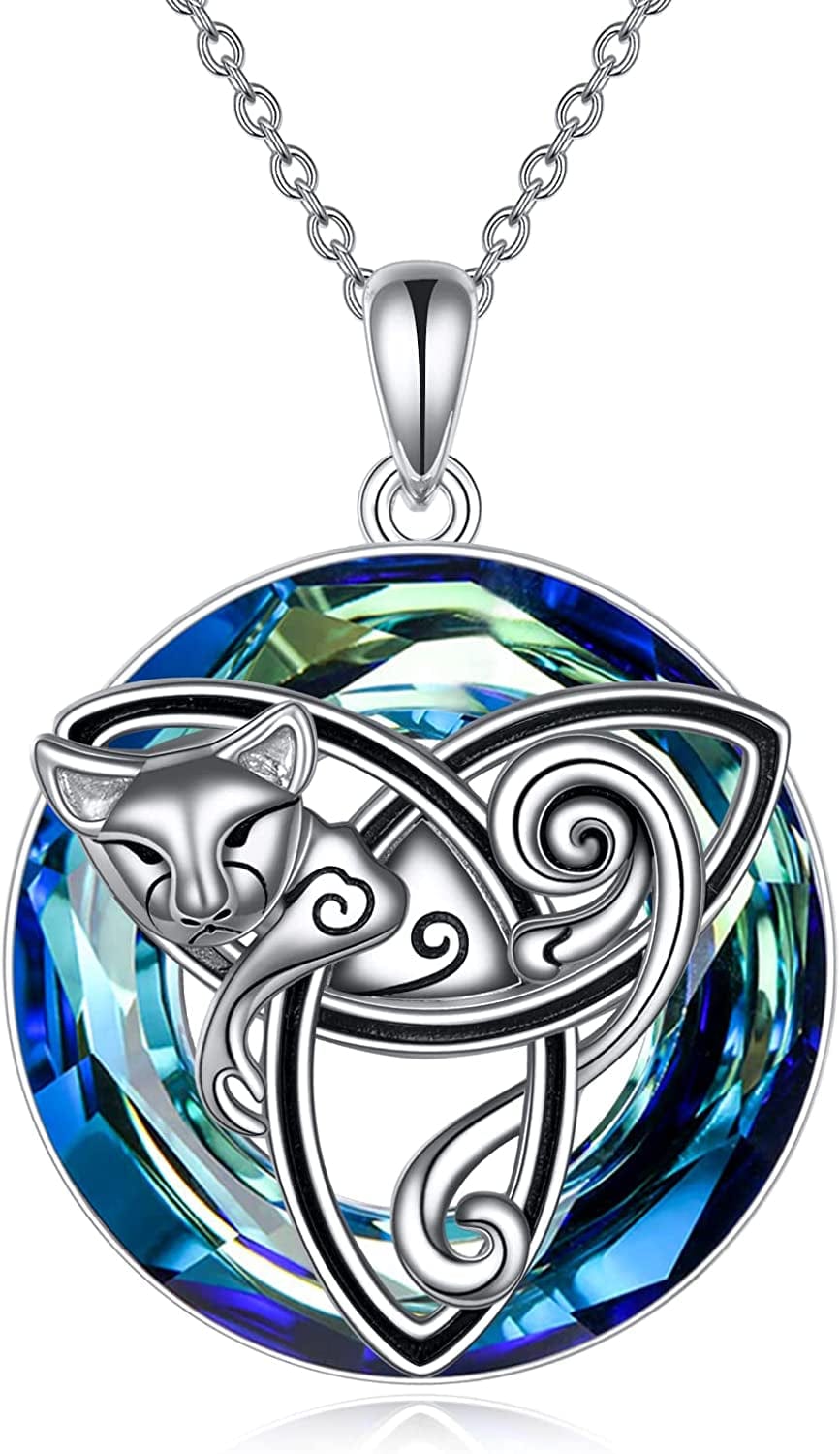 Triquetra Cat Necklace for Womensterling Silver Celtic Trinity Knot Necklace Jewelry Gifts cat cryatsl necklace