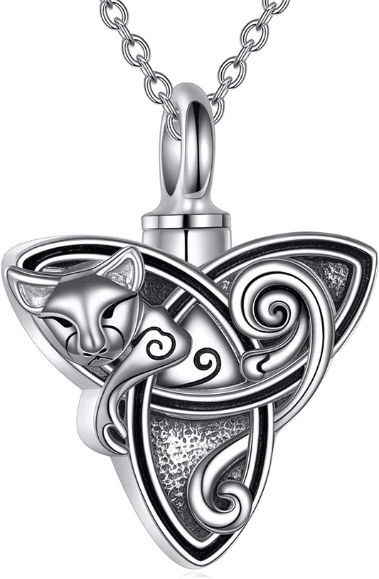 Triquetra Cat Necklace for Womensterling Silver Celtic Trinity Knot Necklace Jewelry Gifts cat urn necklace