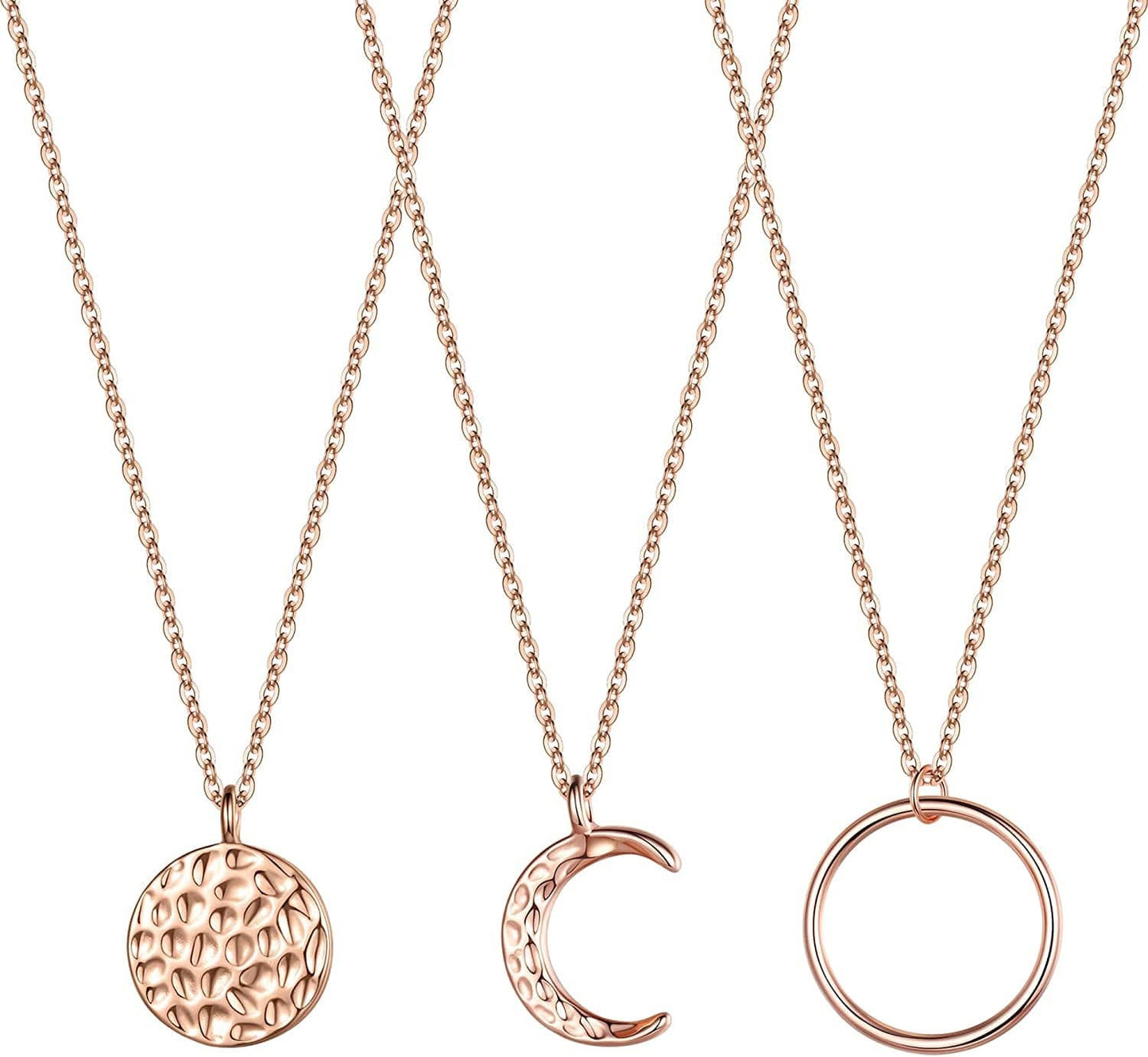 Turandoss Gold Layered Necklaces for Women - 14K Gold Plated Handmade Multilayer Bar Pearls Coin Disc Moon Butterfly Medallion Adjustable Dainty Layered Choker Necklaces for Women Jewelry 3PCS - Rose Gold New Moon&Full Moon&Crescent Moon