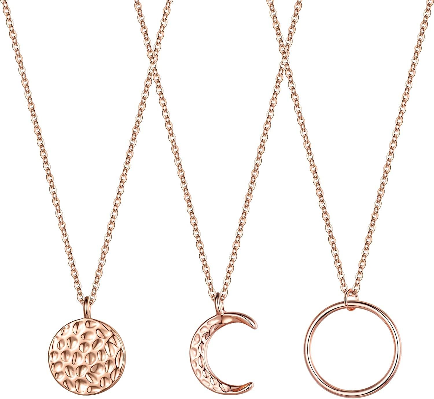 Turandoss Gold Layered Necklaces for Women - 14K Gold Plated Handmade Multilayer Bar Pearls Coin Disc Moon Butterfly Medallion Adjustable Dainty Layered Choker Necklaces for Women Jewelry 3PCS - Rose Gold New Moon&Full Moon&Crescent Moon