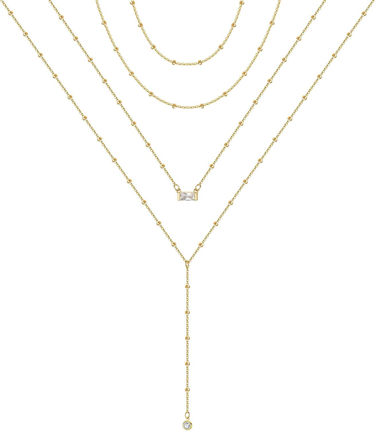 Turandoss Gold Layered Necklaces for Women - 14K Gold Plated Handmade Multilayer Bar Pearls Coin Disc Moon Butterfly Medallion Adjustable Dainty Layered Choker Necklaces for Women Jewelry 4PCS - Chain&Chain&Hammered Box&Bar