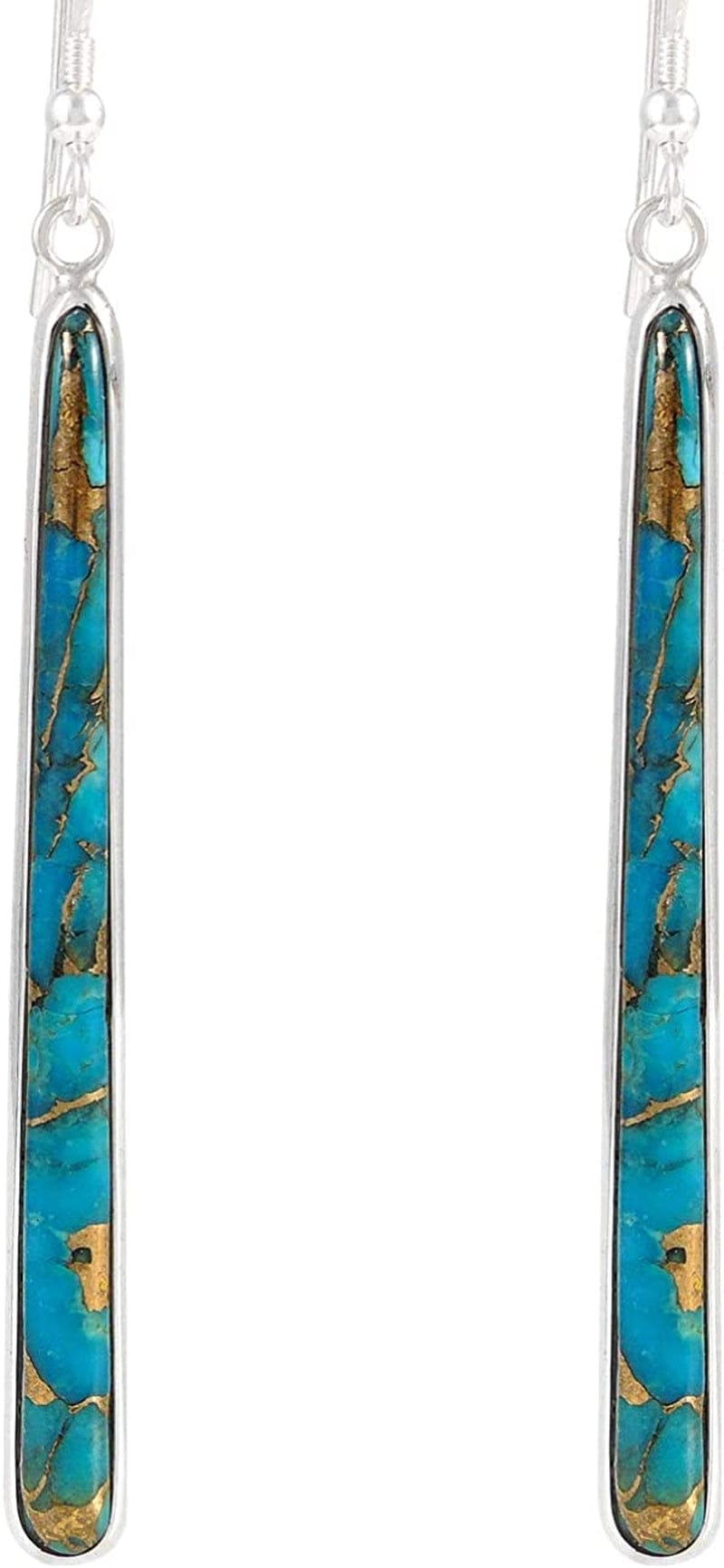 Turquoise Earrings 925 Sterling Silver & Genuine Turquoise (Choose Color) Teal/Matrix Turquoise