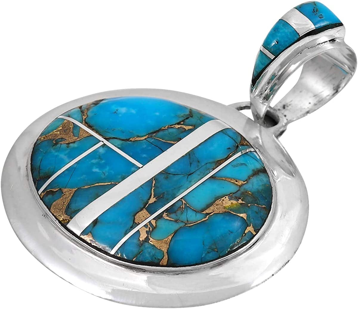 Turquoise Necklace Pendant 925 Sterling Silver Genuine Gemstones (20" Length) Teal/Matrix