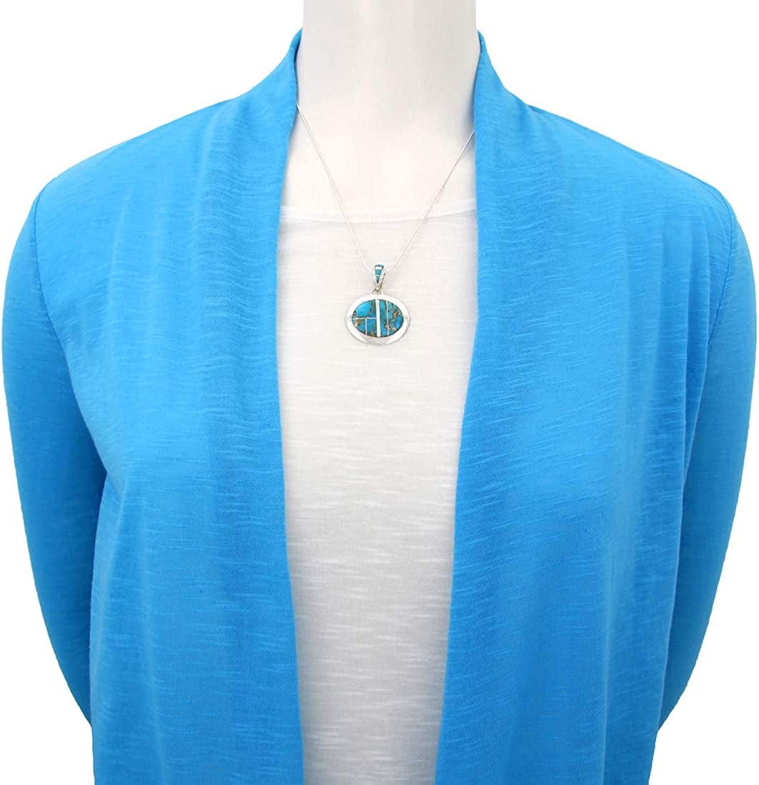 Turquoise Necklace Pendant 925 Sterling Silver Genuine Gemstones (20" Length) Teal/Matrix