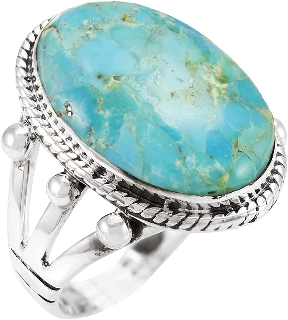 Turquoise Ring Sterling Silver 925 Genuine Gemstones Size 6 to 12 (Choose Color) Turquoise / 11