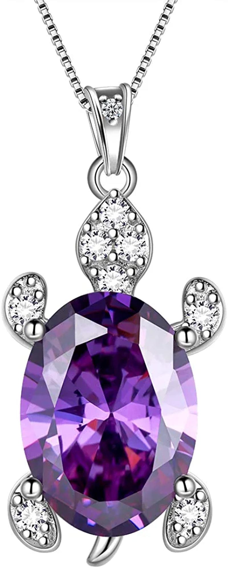 Tutrle Jewelry 925 Sterling Silver Women Sea Animal Turtle Necklace/Earring/Ring/Bracelet Crystal Cubic Zirconia Jewelry purple-amethyst / necklace