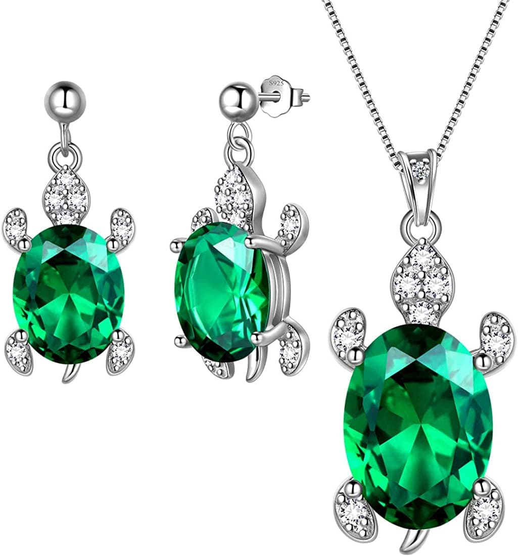 Tutrle Jewelry 925 Sterling Silver Women Sea Animal Turtle Necklace/Earring/Ring/Bracelet Crystal Cubic Zirconia Jewelry green-emerald / necklace/earring