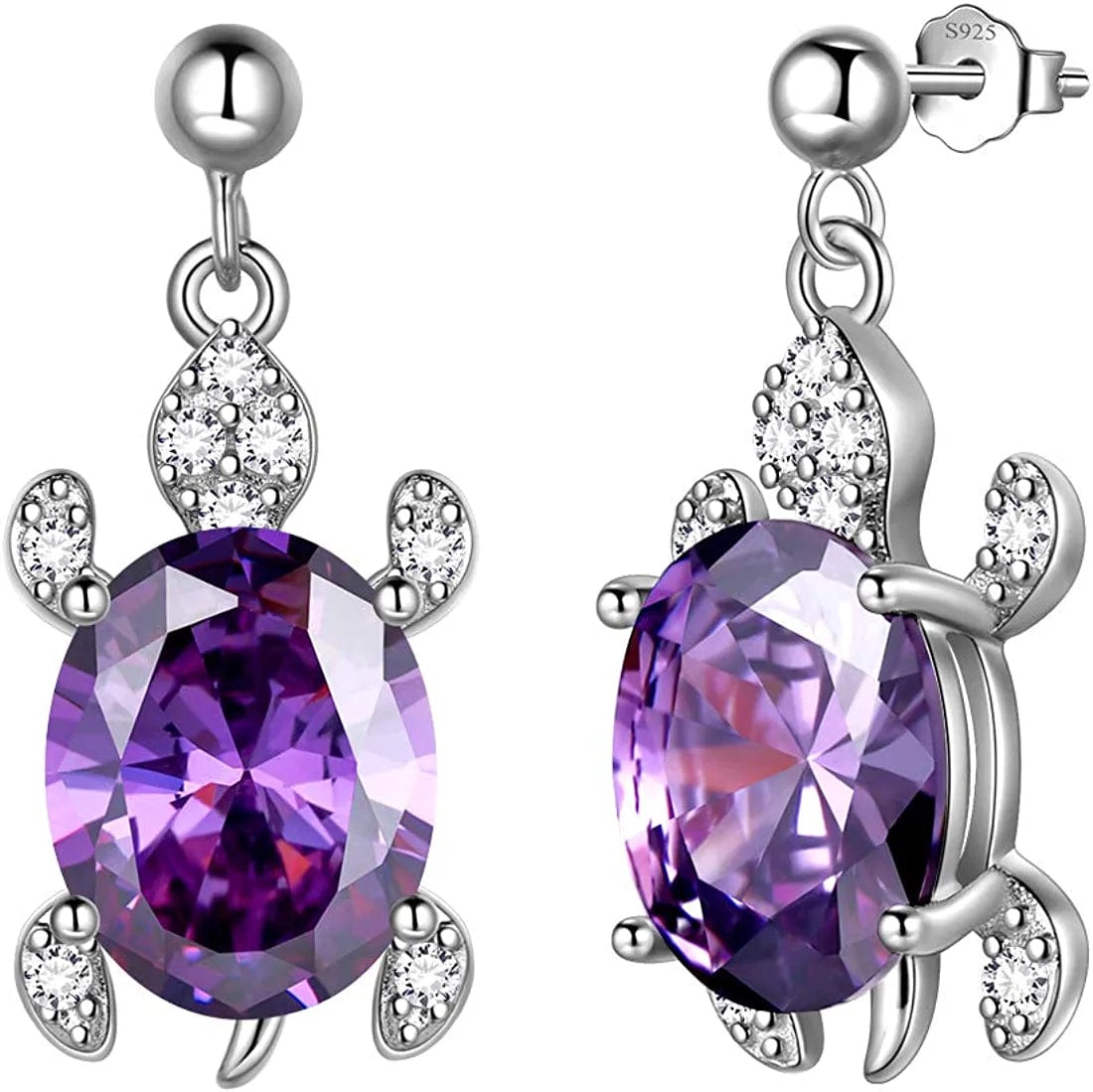 Tutrle Jewelry 925 Sterling Silver Women Sea Animal Turtle Necklace/Earring/Ring/Bracelet Crystal Cubic Zirconia Jewelry Purple / Silver