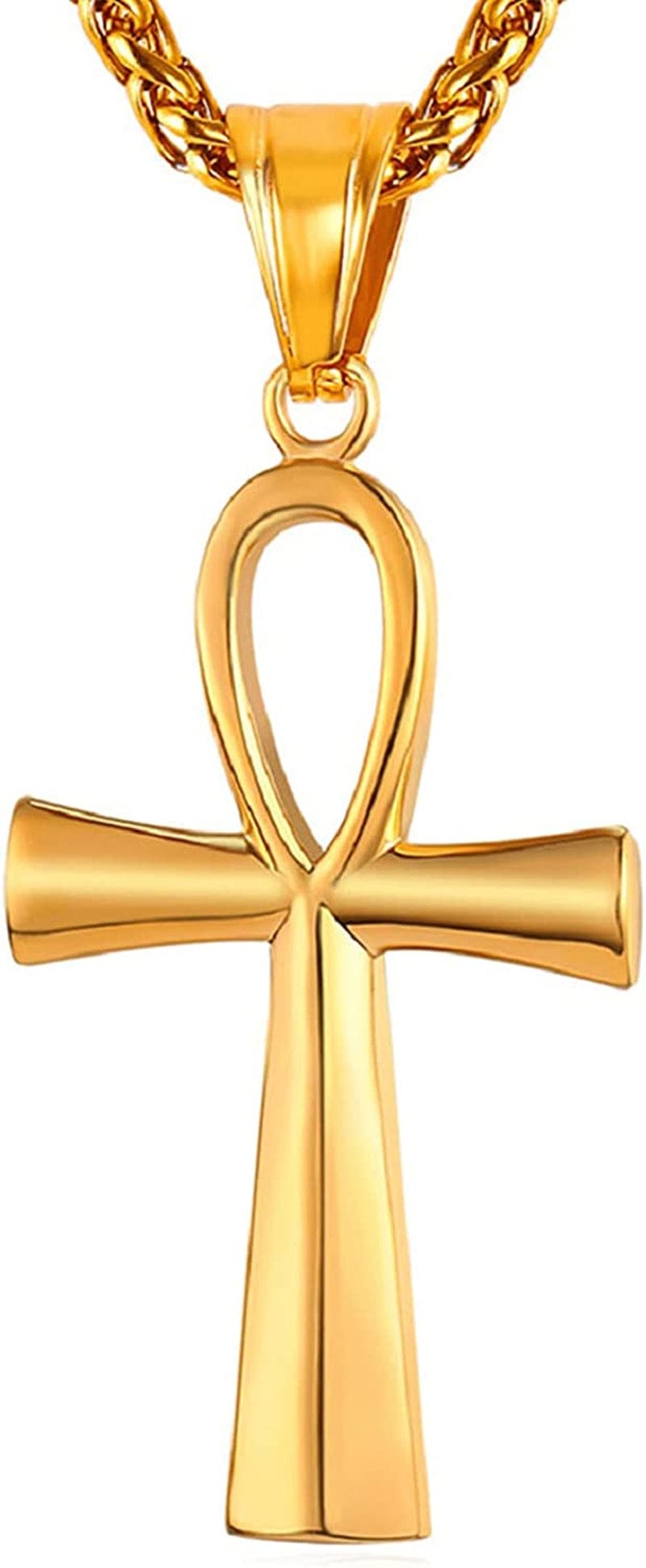 U7 Ancient Egypt Africa Jewelry Platinum 18K Gold Plated Ankh Cross Pendant, Africa Map Necklace, Pharaoh Pendants with Chain Ankh Cross-Gold