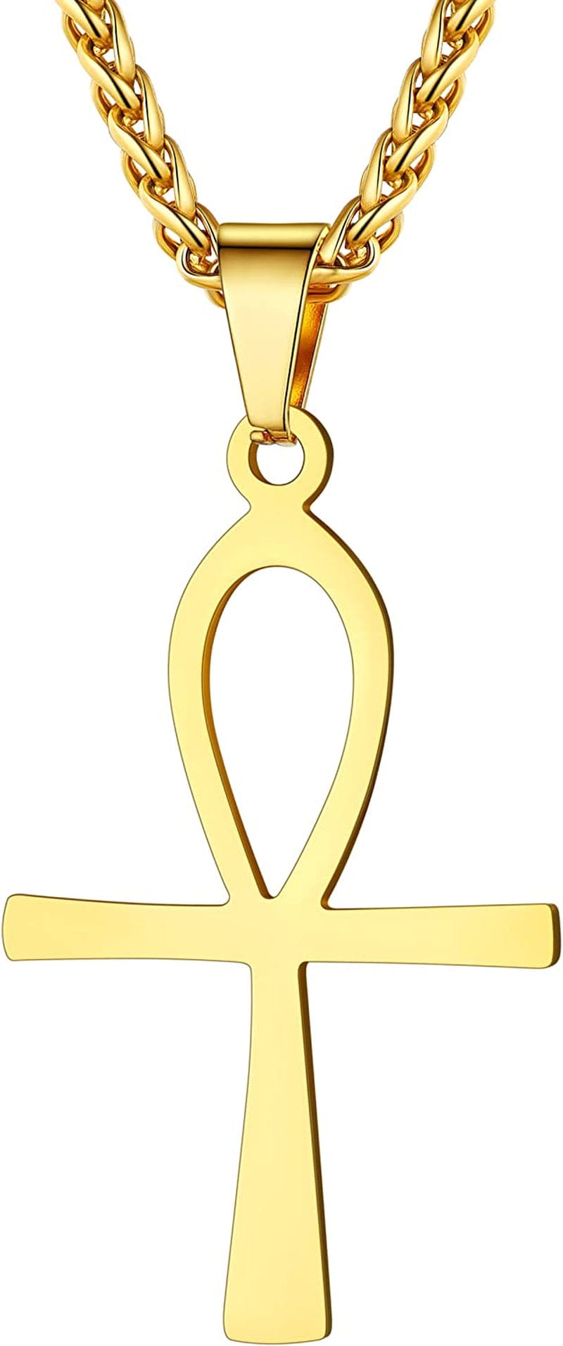U7 Ancient Egypt Africa Jewelry Platinum 18K Gold Plated Ankh Cross Pendant, Africa Map Necklace, Pharaoh Pendants with Chain Flat Ankh-Gold
