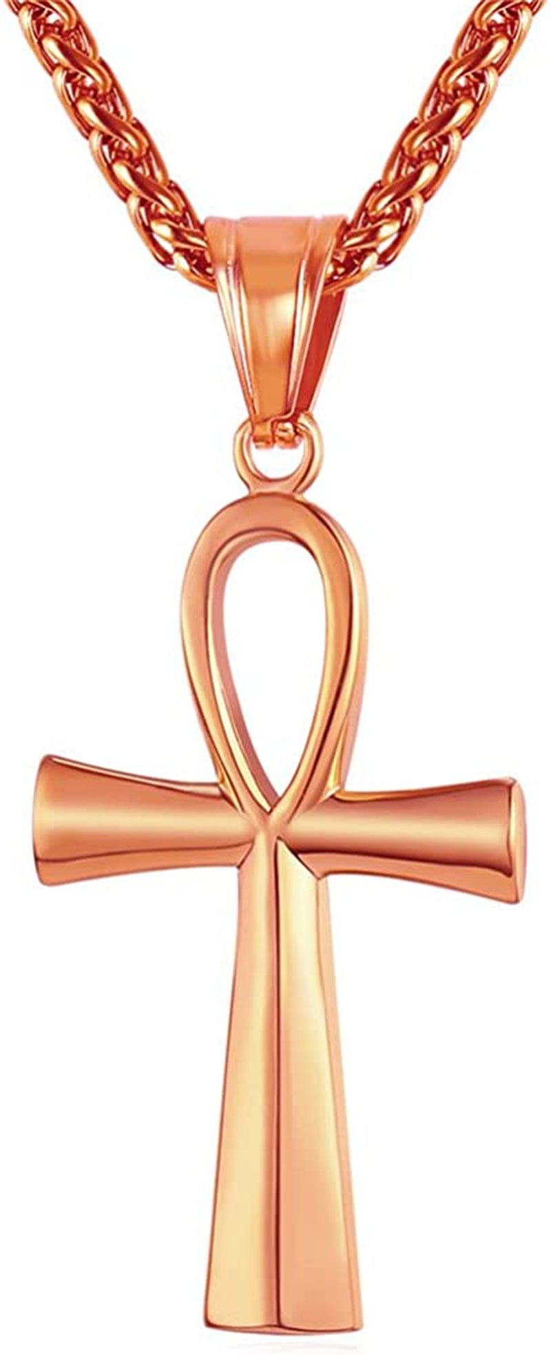 U7 Ancient Egypt Africa Jewelry Platinum 18K Gold Plated Ankh Cross Pendant, Africa Map Necklace, Pharaoh Pendants with Chain Ankh Cross-Rose Gold