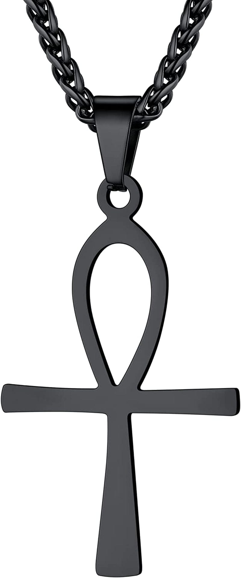 U7 Ancient Egypt Africa Jewelry Platinum 18K Gold Plated Ankh Cross Pendant, Africa Map Necklace, Pharaoh Pendants with Chain Flat Ankh-Black