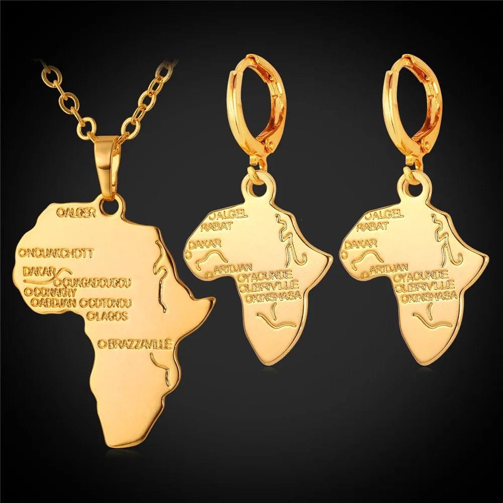 U7 Ancient Egypt Africa Jewelry Platinum 18K Gold Plated Ankh Cross Pendant, Africa Map Necklace, Pharaoh Pendants with Chain