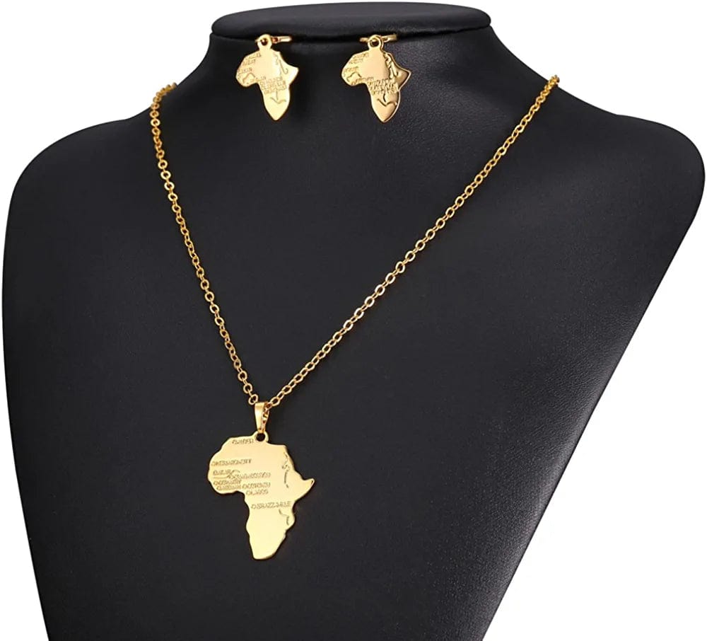 U7 Ancient Egypt Africa Jewelry Platinum 18K Gold Plated Ankh Cross Pendant, Africa Map Necklace, Pharaoh Pendants with Chain