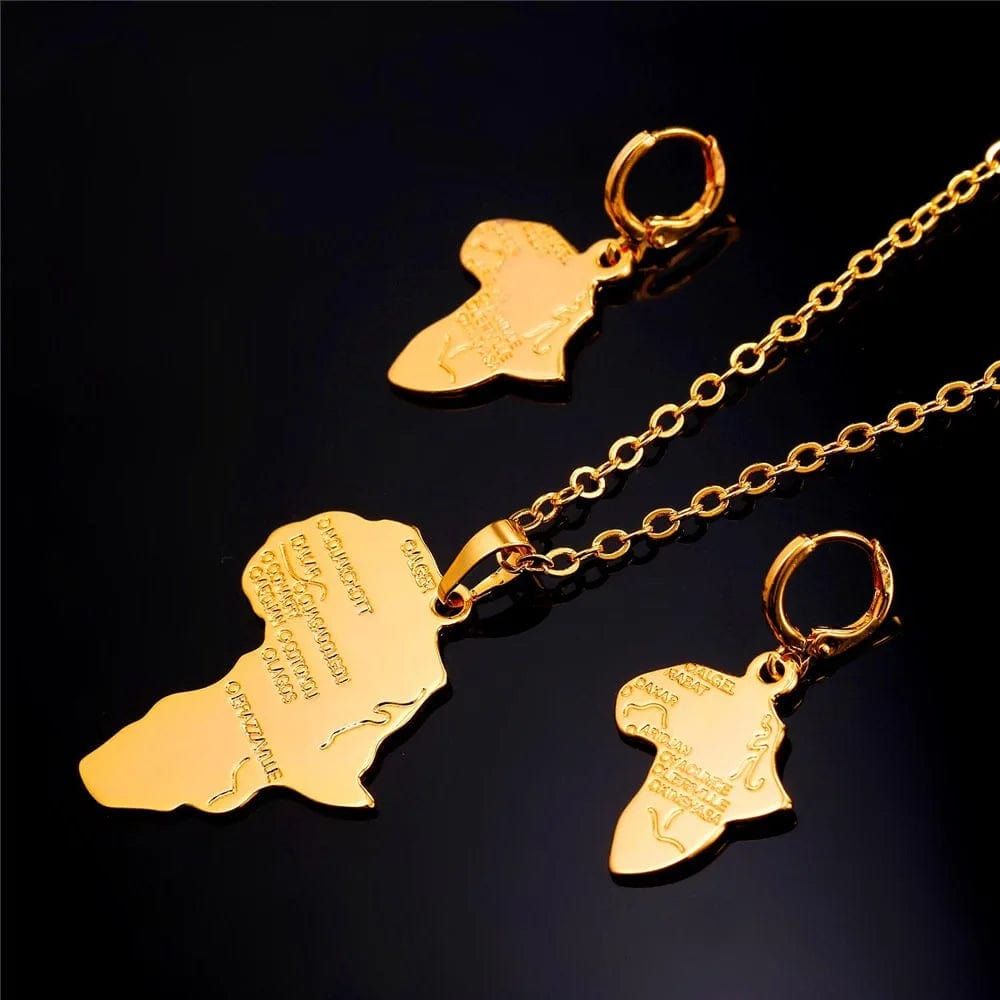 U7 Ancient Egypt Africa Jewelry Platinum 18K Gold Plated Ankh Cross Pendant, Africa Map Necklace, Pharaoh Pendants with Chain