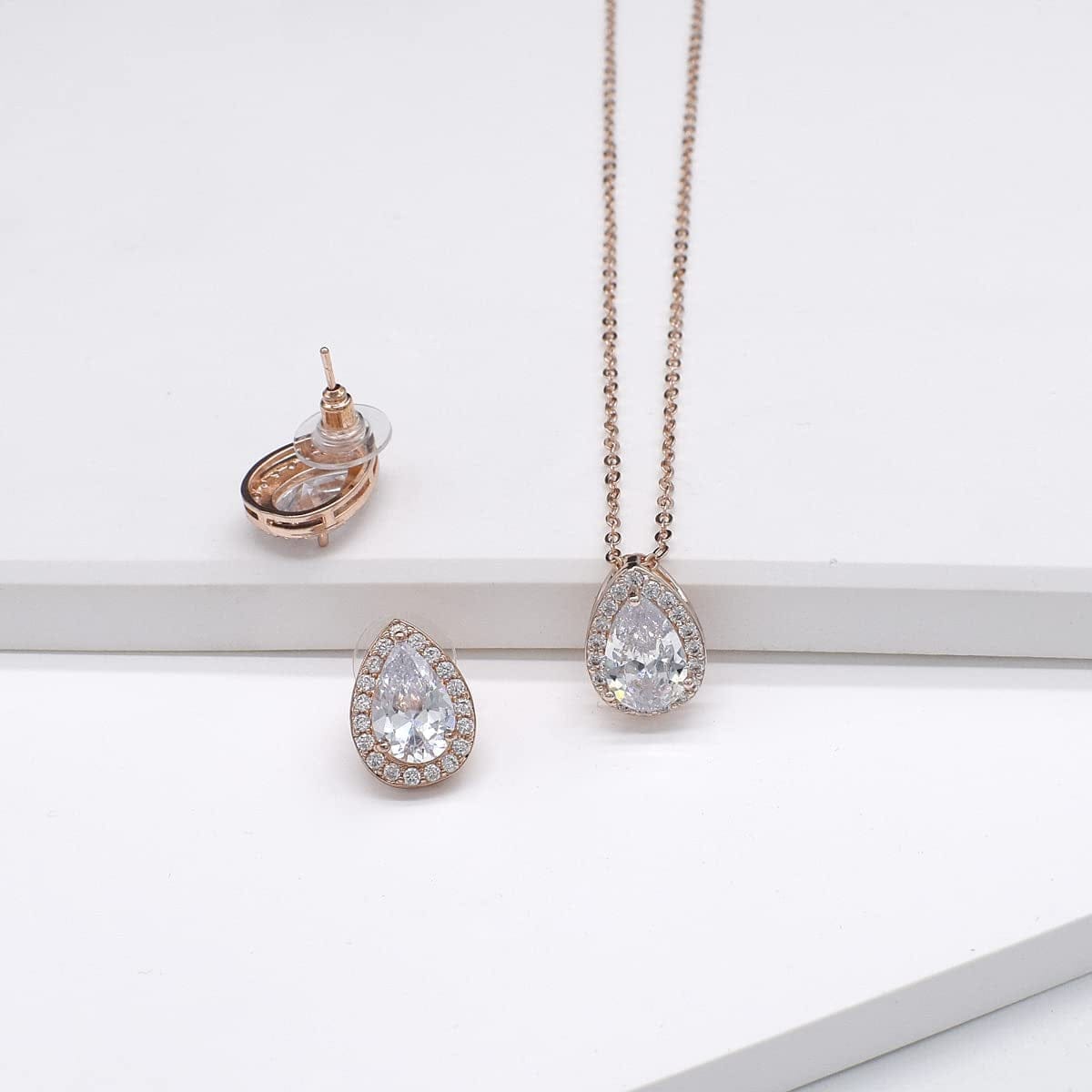 UDORA Zirconia Teardrop Necklace Earrings Bracelet Jewelry Set Wedding Party Prom