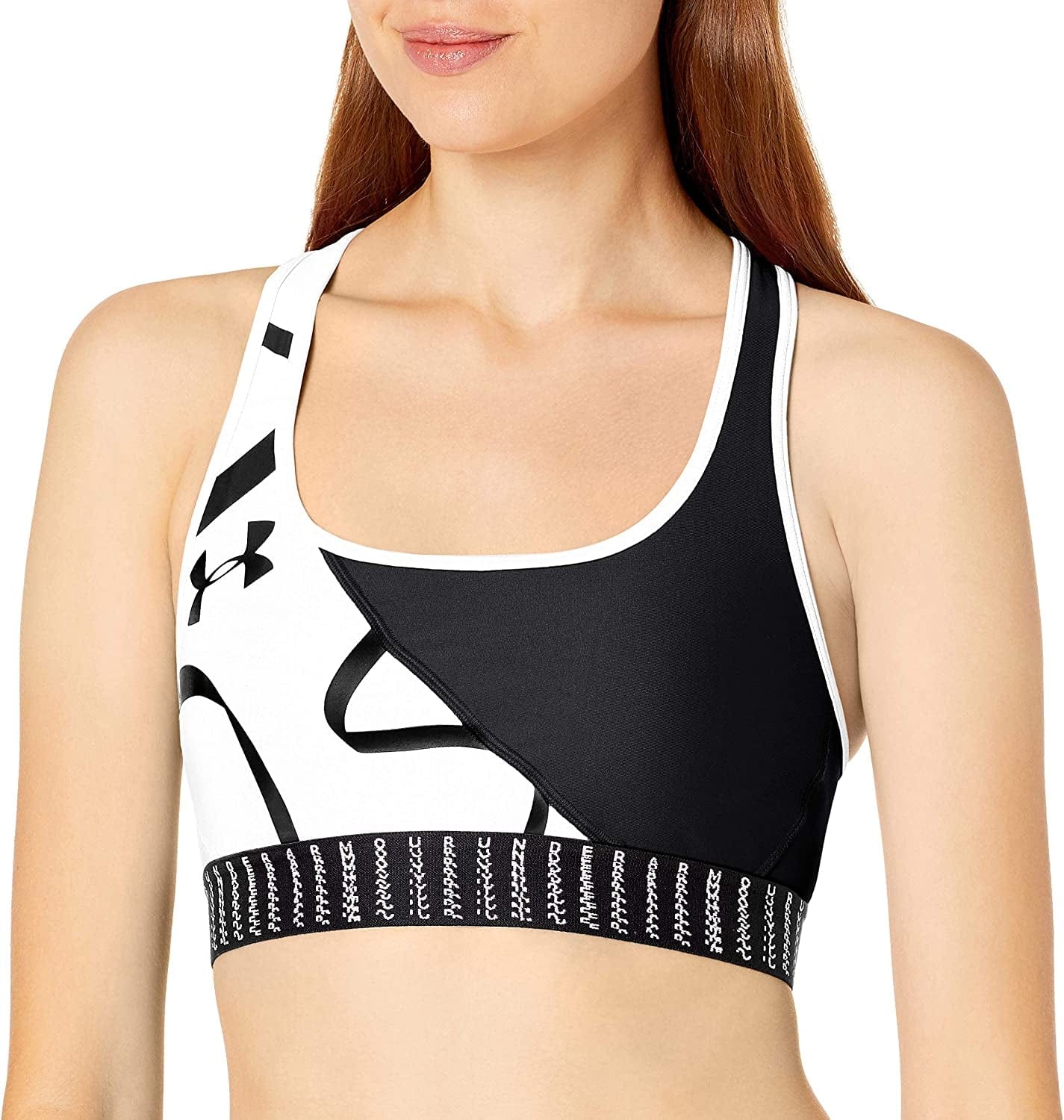Under Armour Women'S Armour Mid Crossback Novelty Sports Bra White (100)/Black / Large