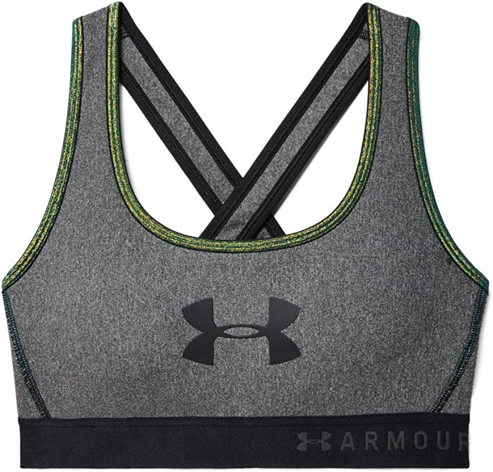 Under Armour Women'S Armour Mid Crossback Novelty Sports Bra Black Light Heather (002)/Iridescent / Medium