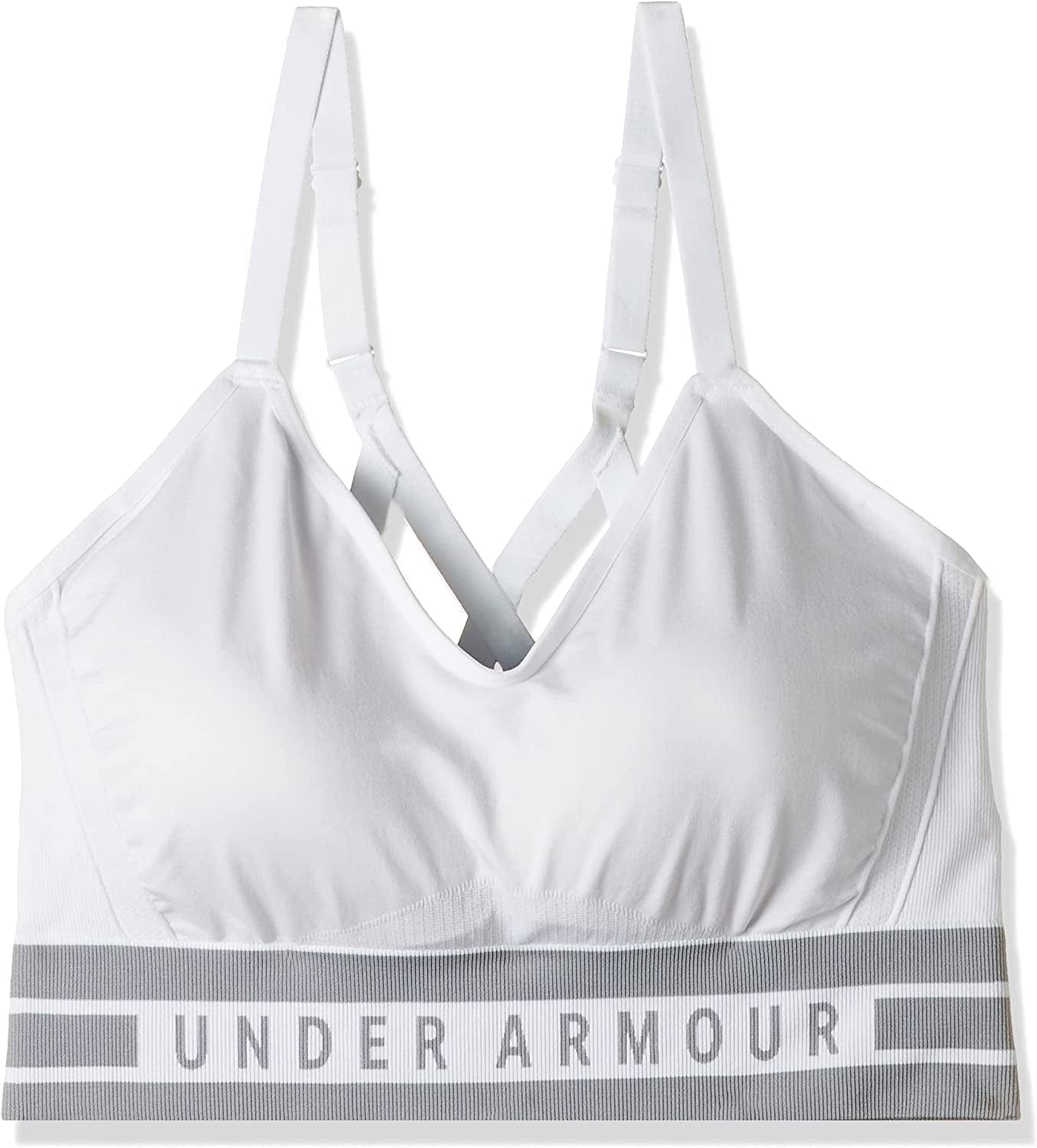 Under Armour Women'S Seamless Longline Sports Bra White (100)/Steel / X-Small