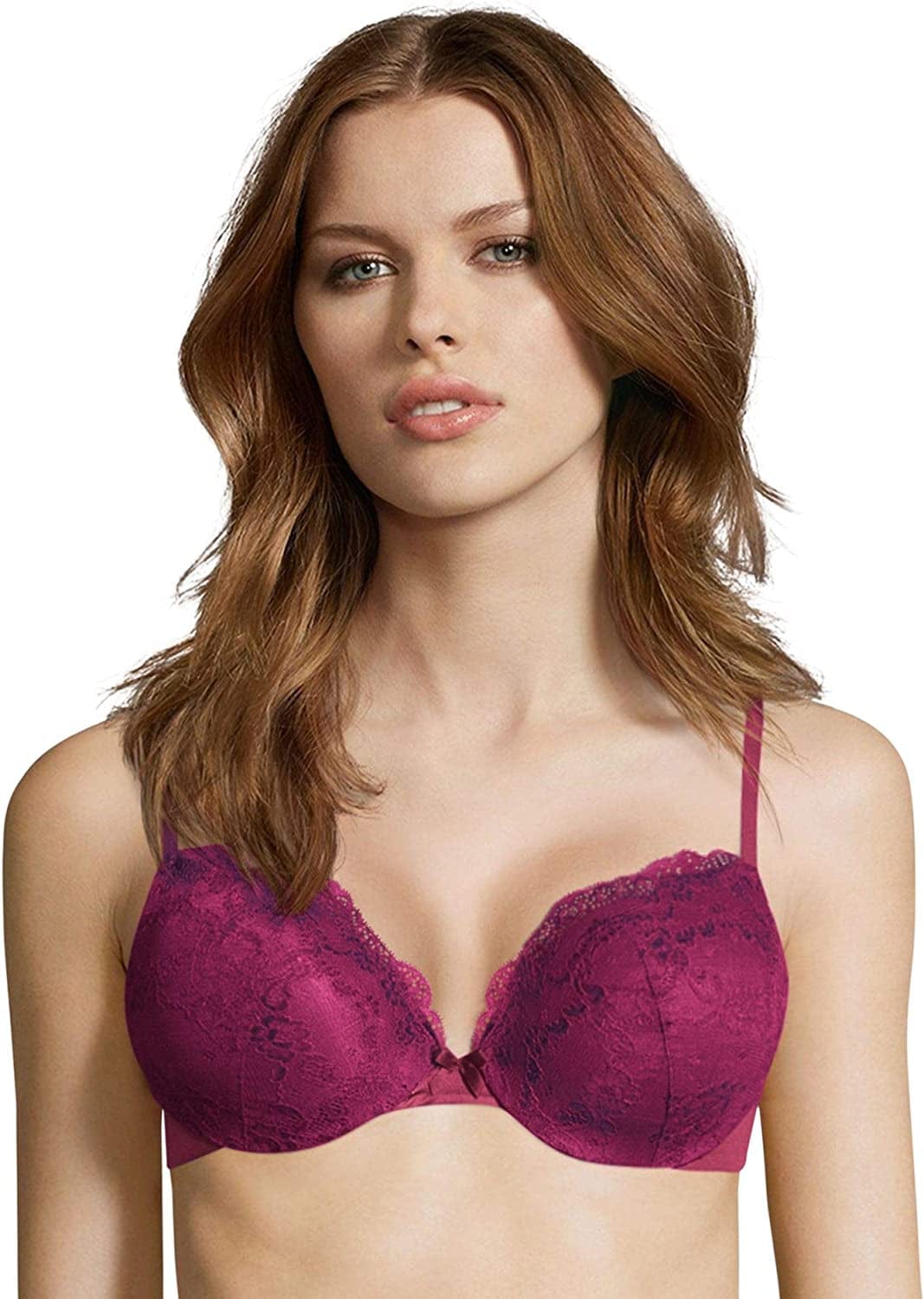 Underwire Demi Bra, Best Push-Up Bra with Wonderbra Technology, Smoothing Lace-Trim Bra with Push-Up Cups Deep Cerise W/ Galactic Red / 36C