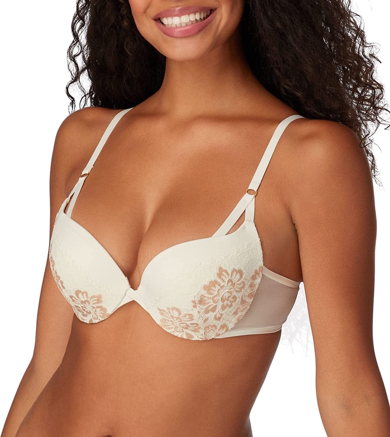 Underwire Demi Bra, Best Push-Up Bra with Wonderbra Technology, Smoothing Lace-Trim Bra with Push-Up Cups Pearl/Gold / 36B
