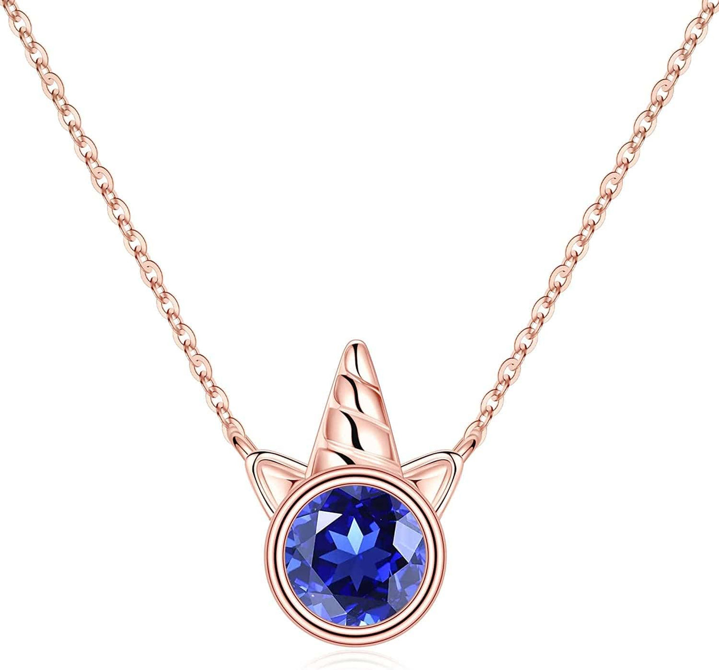 Unicorns Gifts for Girls, S925 Sterling Silver Unicorn Necklace for Girls Unicorn Gifts Dainty Unicorn Birthstone Pendant Necklace Unicorn Jewelry for Teen Girls Unicorns Gifts for Girls Rose Gold / 09 Sep - Sapphire