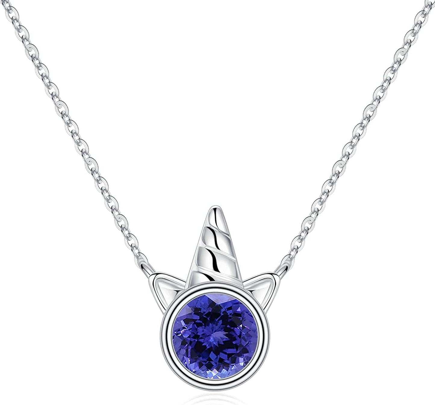 Unicorns Gifts for Girls, S925 Sterling Silver Unicorn Necklace for Girls Unicorn Gifts Dainty Unicorn Birthstone Pendant Necklace Unicorn Jewelry for Teen Girls Unicorns Gifts for Girls Silver / 12 Dec - Tanzanite