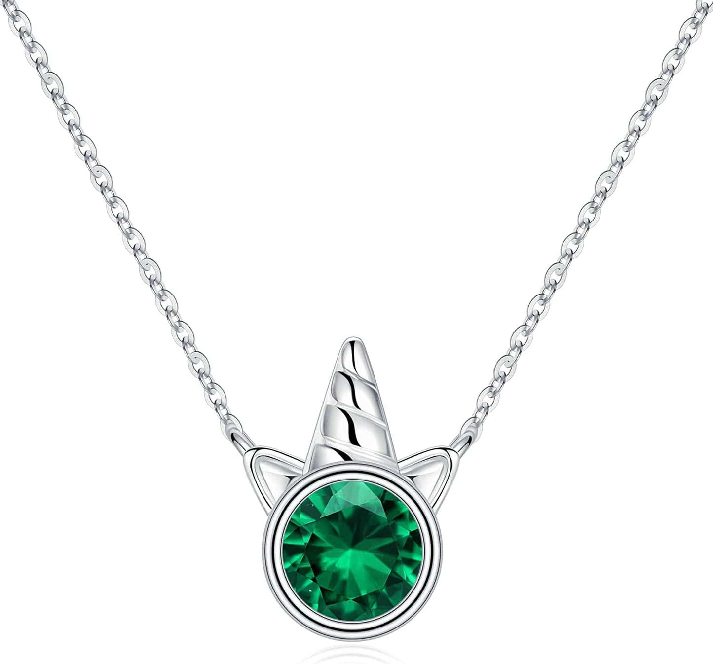 Unicorns Gifts for Girls, S925 Sterling Silver Unicorn Necklace for Girls Unicorn Gifts Dainty Unicorn Birthstone Pendant Necklace Unicorn Jewelry for Teen Girls Unicorns Gifts for Girls Silver / 05 May - Emerald