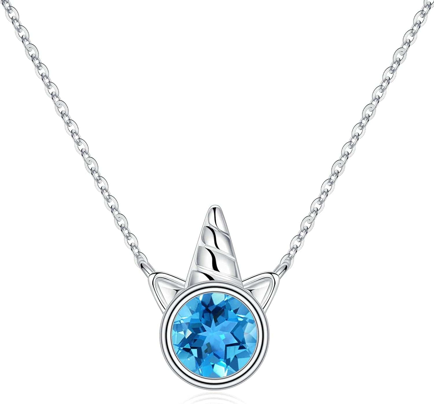 Unicorns Gifts for Girls, S925 Sterling Silver Unicorn Necklace for Girls Unicorn Gifts Dainty Unicorn Birthstone Pendant Necklace Unicorn Jewelry for Teen Girls Unicorns Gifts for Girls Silver / 11 Nov - Blue Topaz