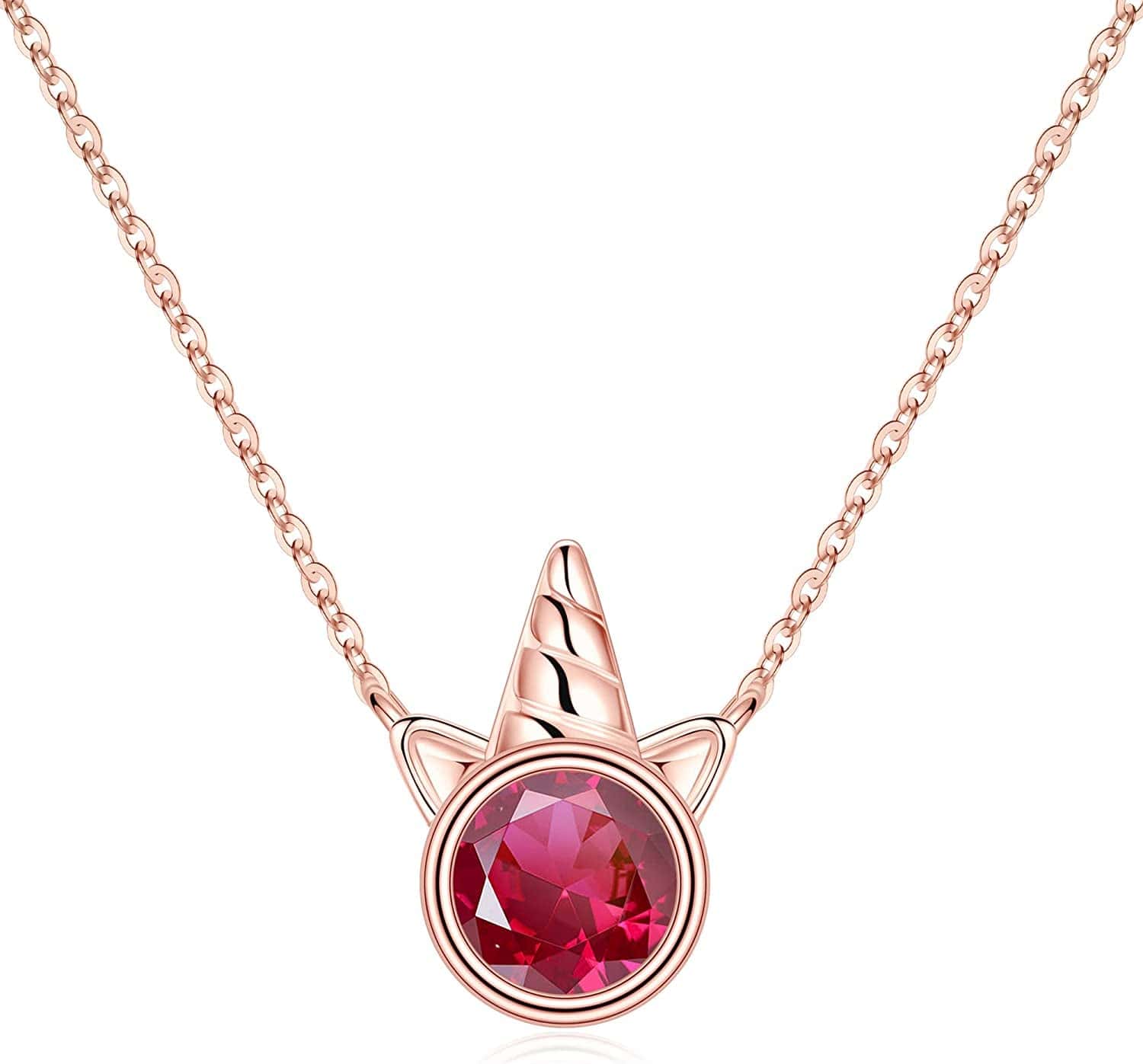 Unicorns Gifts for Girls, S925 Sterling Silver Unicorn Necklace for Girls Unicorn Gifts Dainty Unicorn Birthstone Pendant Necklace Unicorn Jewelry for Teen Girls Unicorns Gifts for Girls Rose Gold / 07 July - Ruby