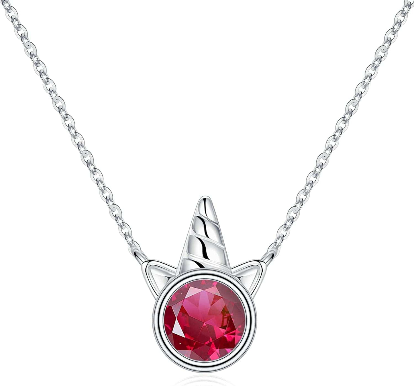 Unicorns Gifts for Girls, S925 Sterling Silver Unicorn Necklace for Girls Unicorn Gifts Dainty Unicorn Birthstone Pendant Necklace Unicorn Jewelry for Teen Girls Unicorns Gifts for Girls Silver / 07 July - Ruby