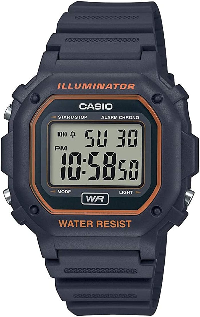 Unisex F-108WH-1ACF Big Square Digital Display Quartz Black Watch Black/Orange