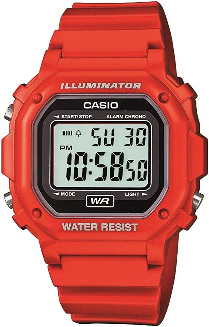 Unisex F-108WH-1ACF Big Square Digital Display Quartz Black Watch Red