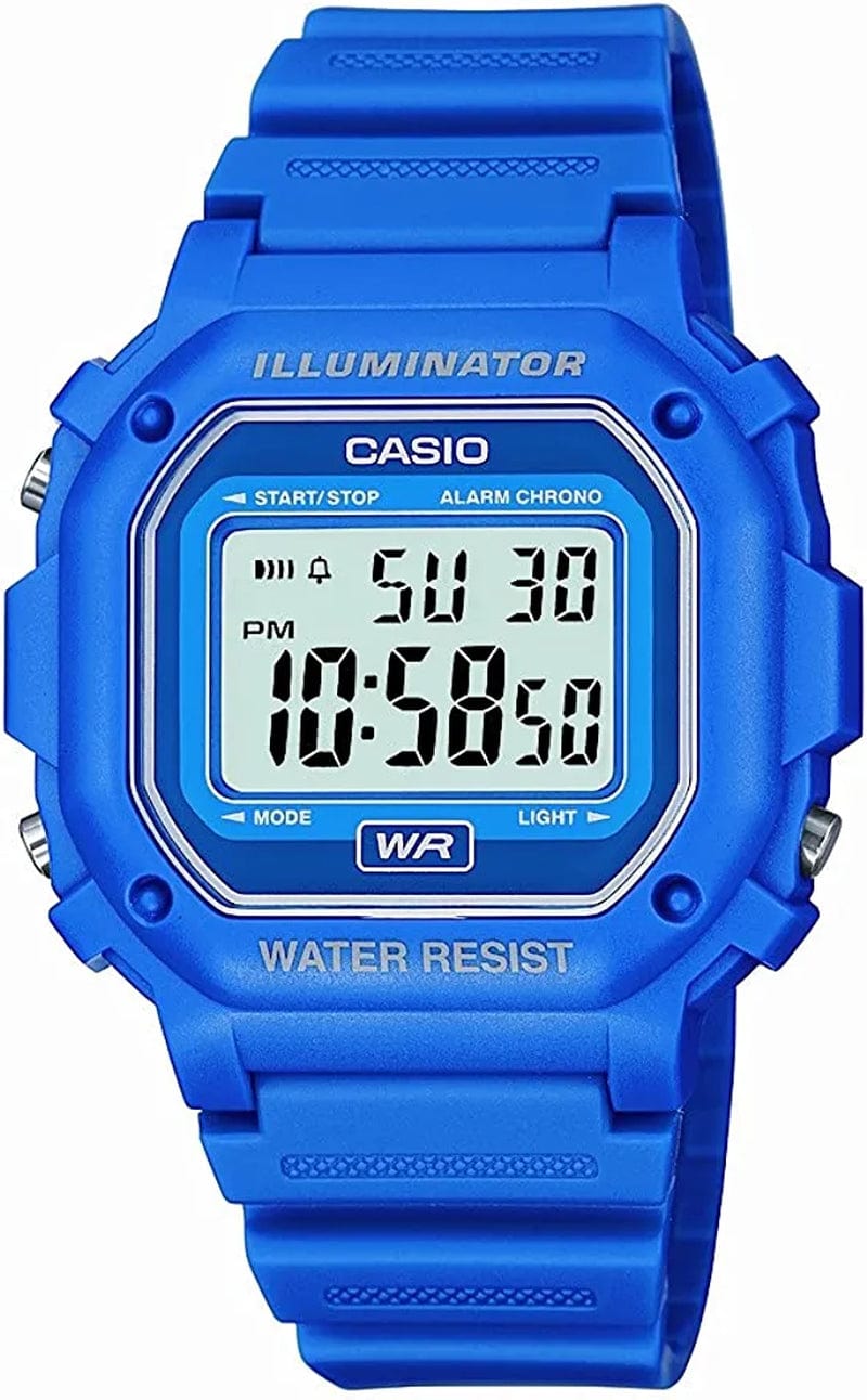 Unisex F-108WH-1ACF Big Square Digital Display Quartz Black Watch Blue