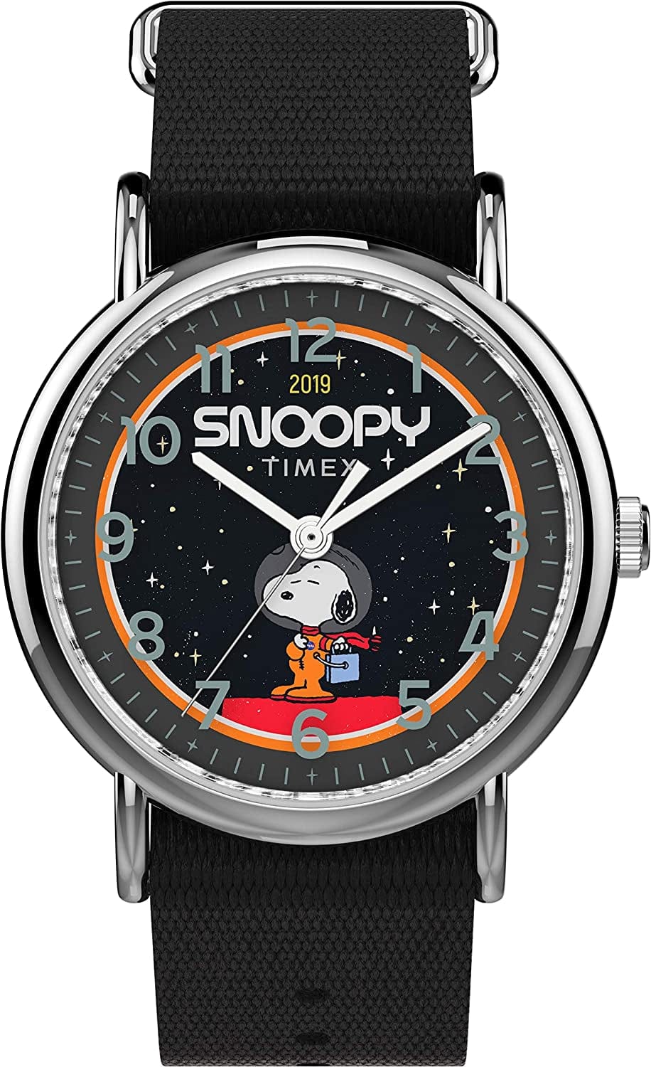 Unisex X Peanuts - 38 Mm Fabric Strap Watch Nasa Snoopy Black