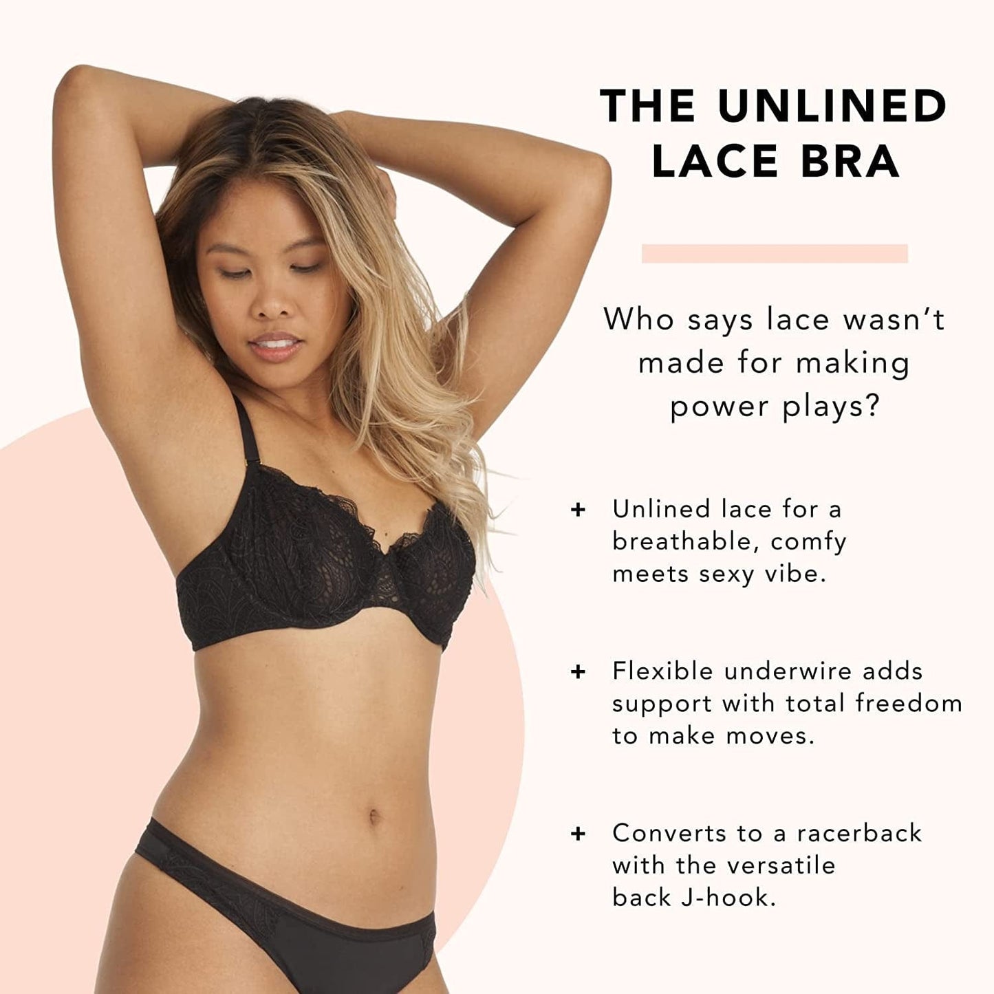 Unlined Lace Bra - Convertible Racerback Bra with Unlined Lace, Sexy Bra for Women, Everyday Bras for Women