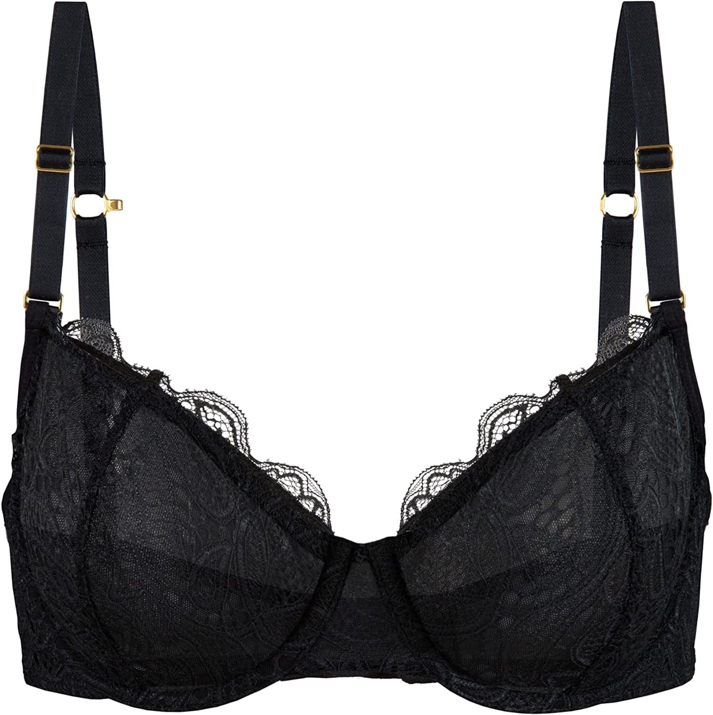 Unlined Lace Bra - Convertible Racerback Bra with Unlined Lace, Sexy Bra for Women, Everyday Bras for Women Jet Black / 38C