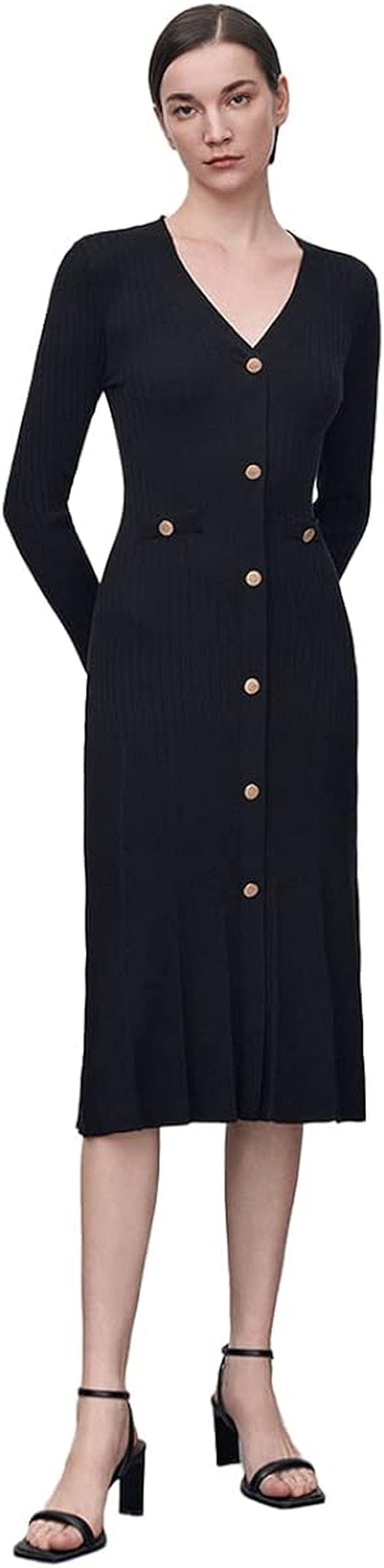 URBAN REVIVO Women'S Short Sleeve Tweed Knitted Sweater Dress Pearl Button Mini Dresses for Spring Summer Fall Black-Style-4 / Medium