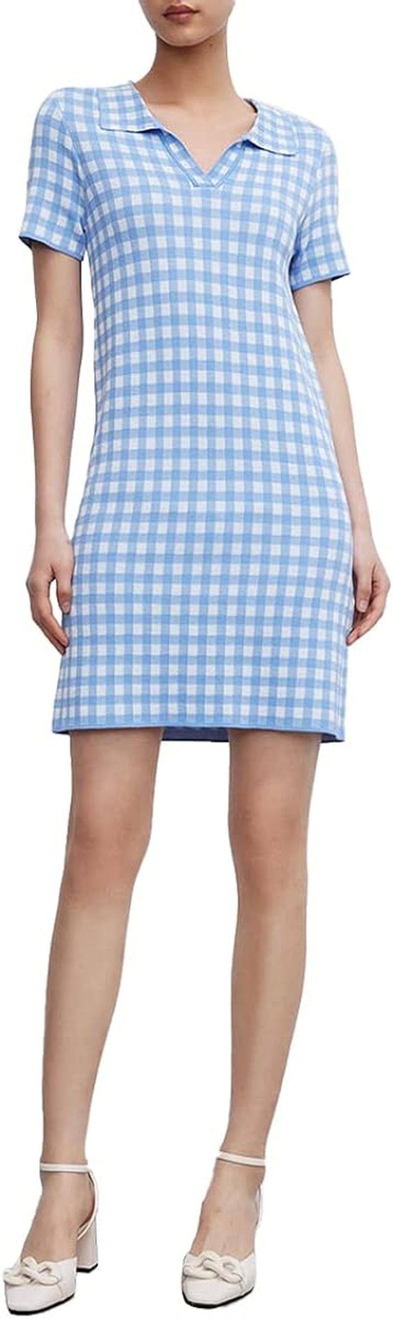 URBAN REVIVO Women'S Short Sleeve Tweed Knitted Sweater Dress Pearl Button Mini Dresses for Spring Summer Fall