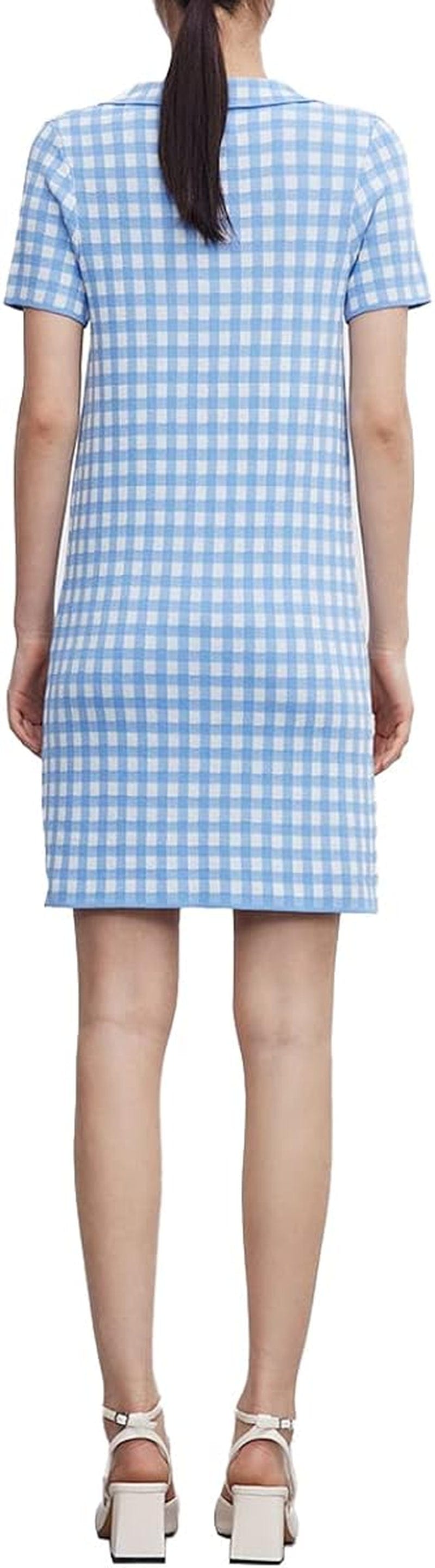 URBAN REVIVO Women'S Short Sleeve Tweed Knitted Sweater Dress Pearl Button Mini Dresses for Spring Summer Fall