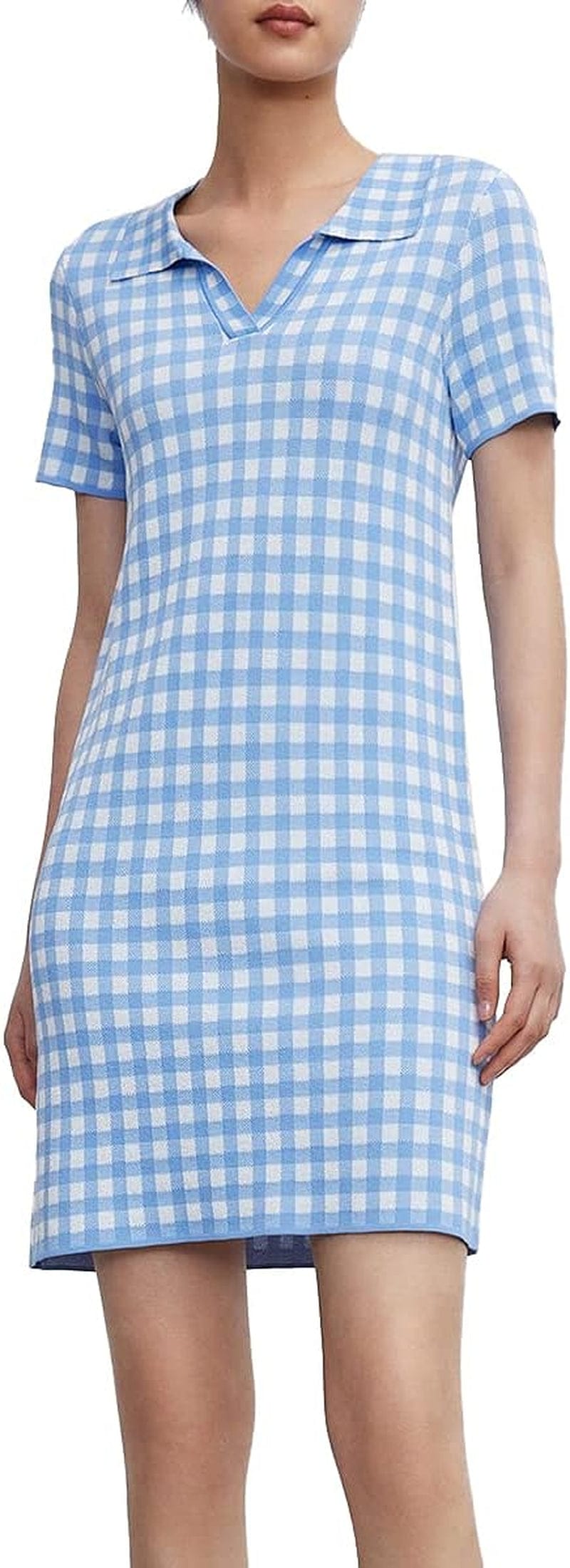 URBAN REVIVO Women'S Short Sleeve Tweed Knitted Sweater Dress Pearl Button Mini Dresses for Spring Summer Fall