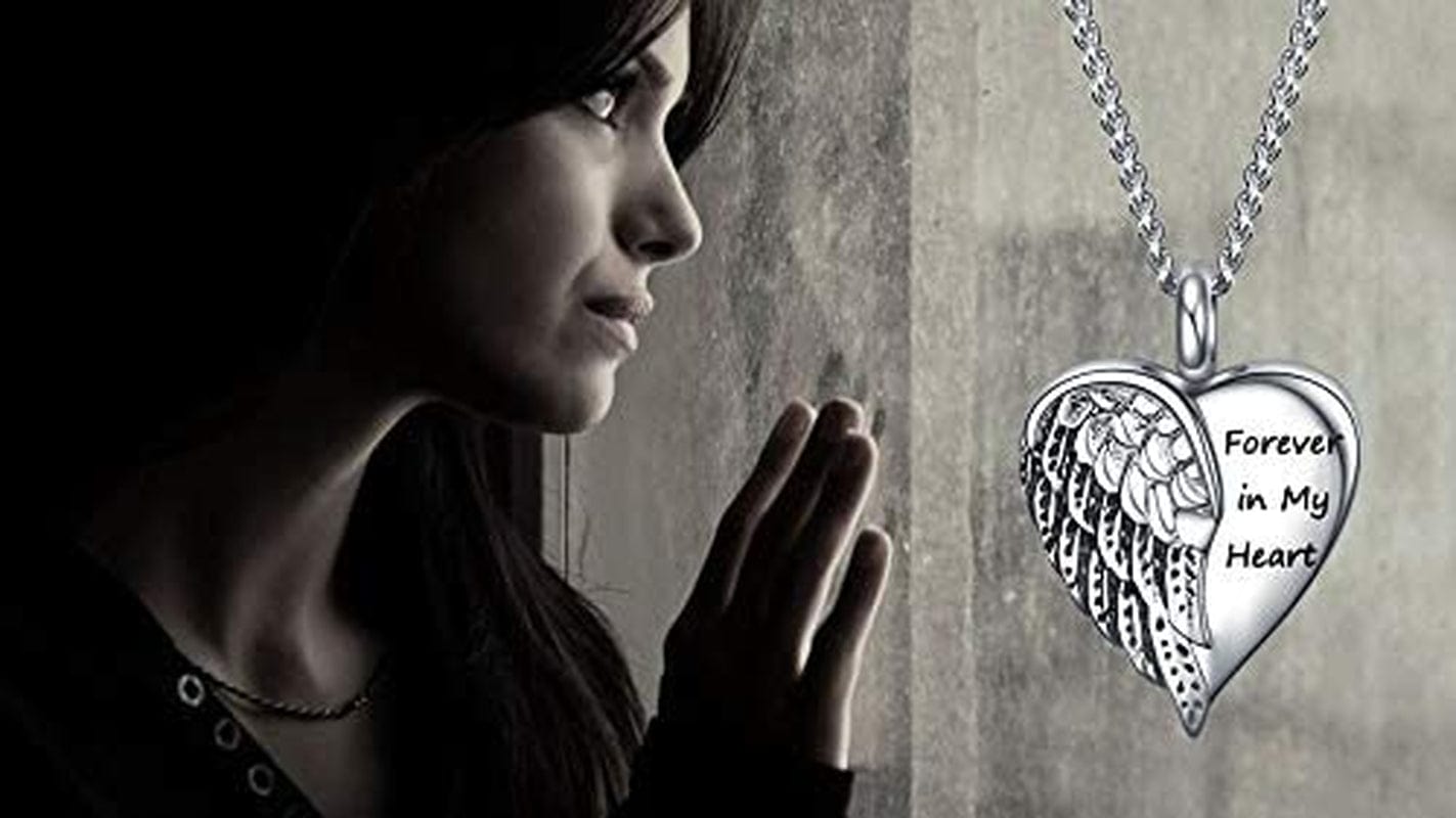 Urn Necklace for Ashes, Forever in My Heart Cremation Jewelry for Ashes Necklace Jewelry Gifts for Memorial Ash Holder A-Wing