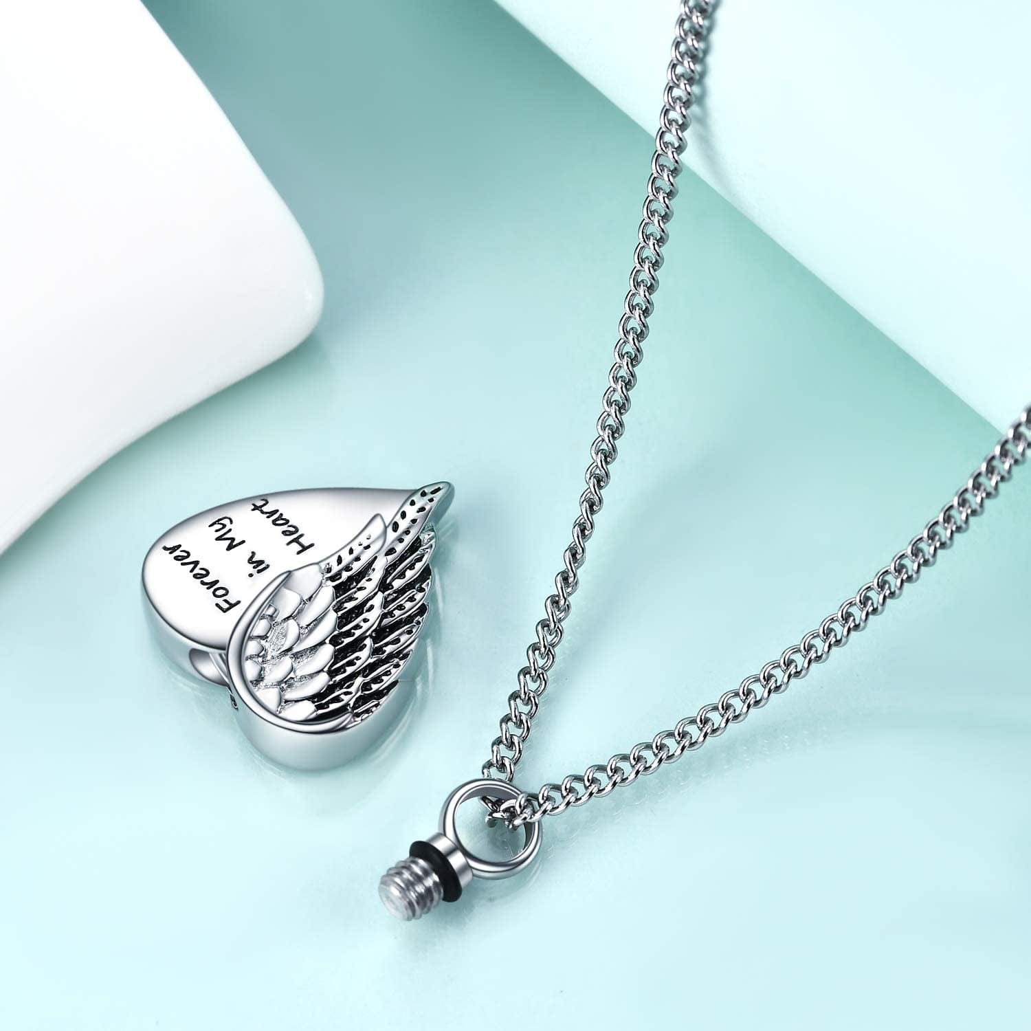 Urn Necklace for Ashes, Forever in My Heart Cremation Jewelry for Ashes Necklace Jewelry Gifts for Memorial Ash Holder A-Wing